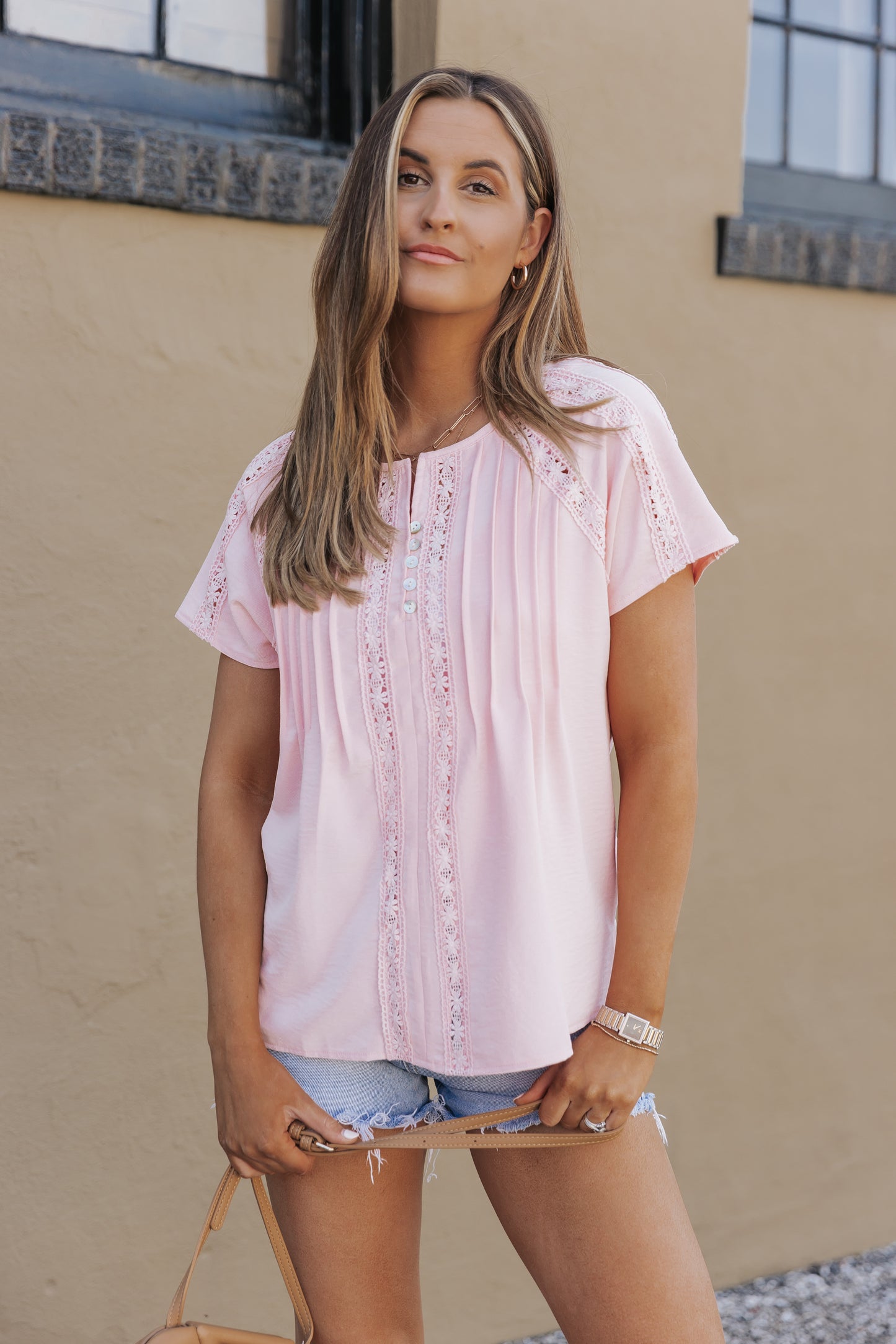 Crochet Eyelet Short Sleeves Top