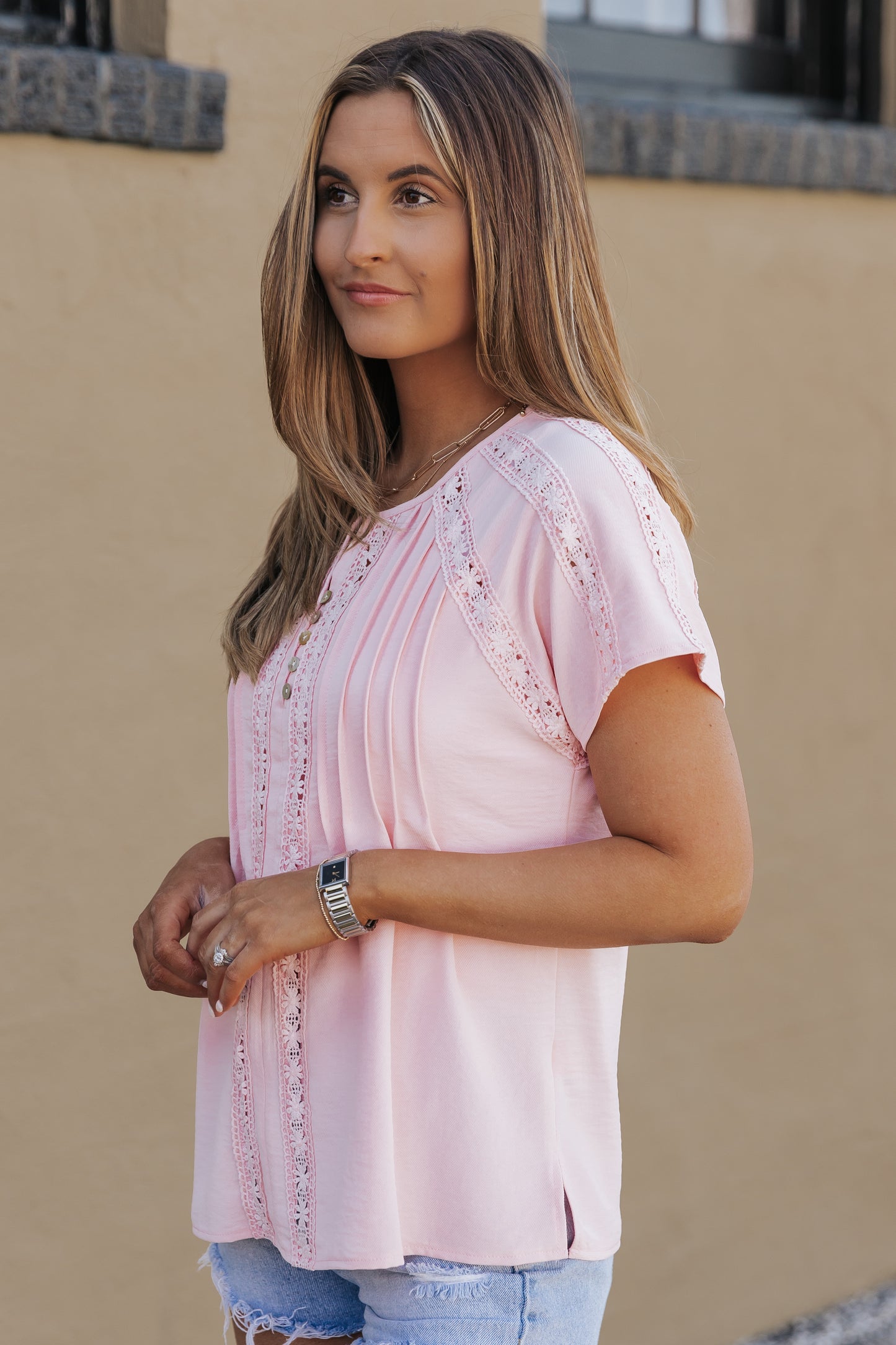 Crochet Eyelet Short Sleeves Top
