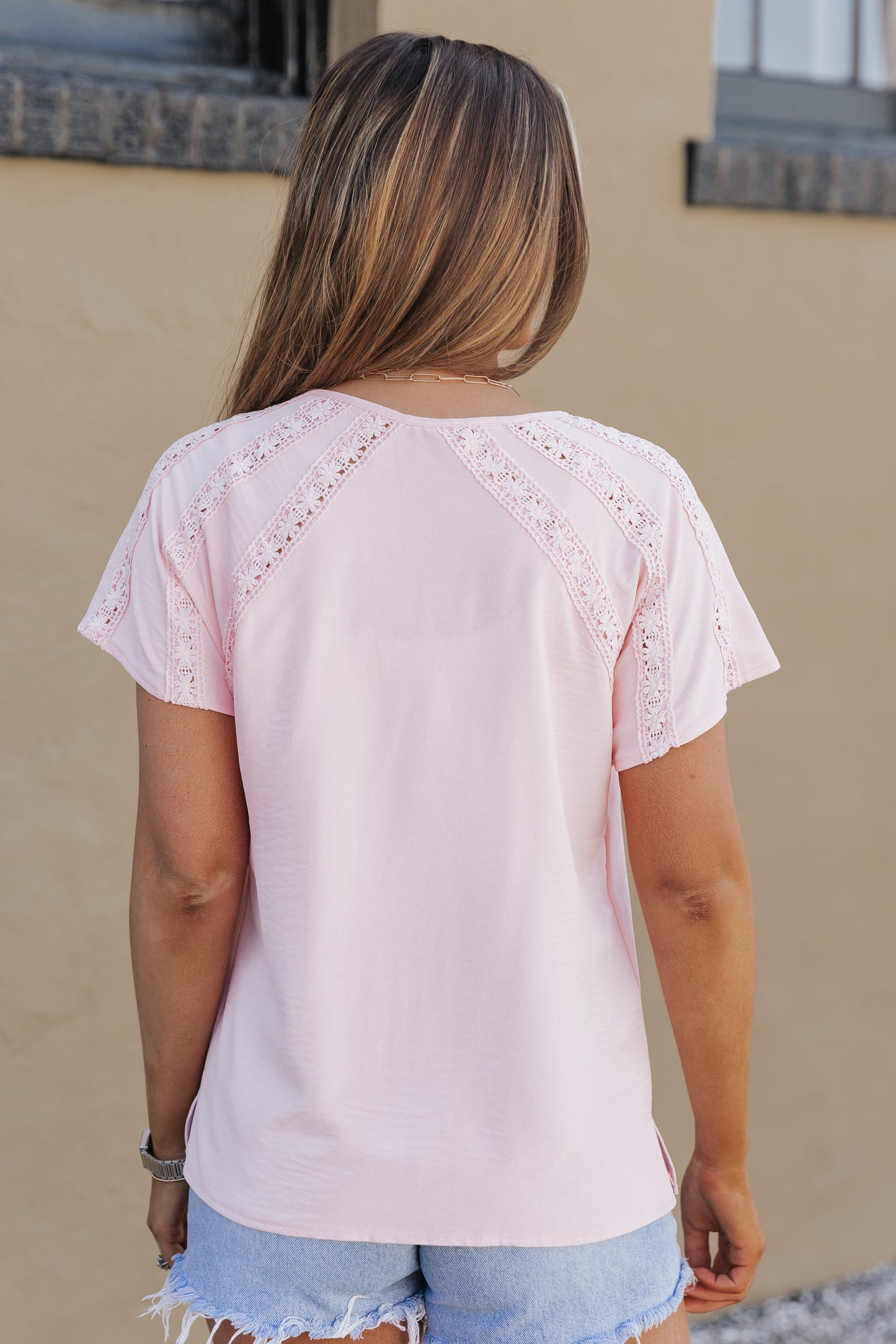 Crochet Eyelet Short Sleeves Top