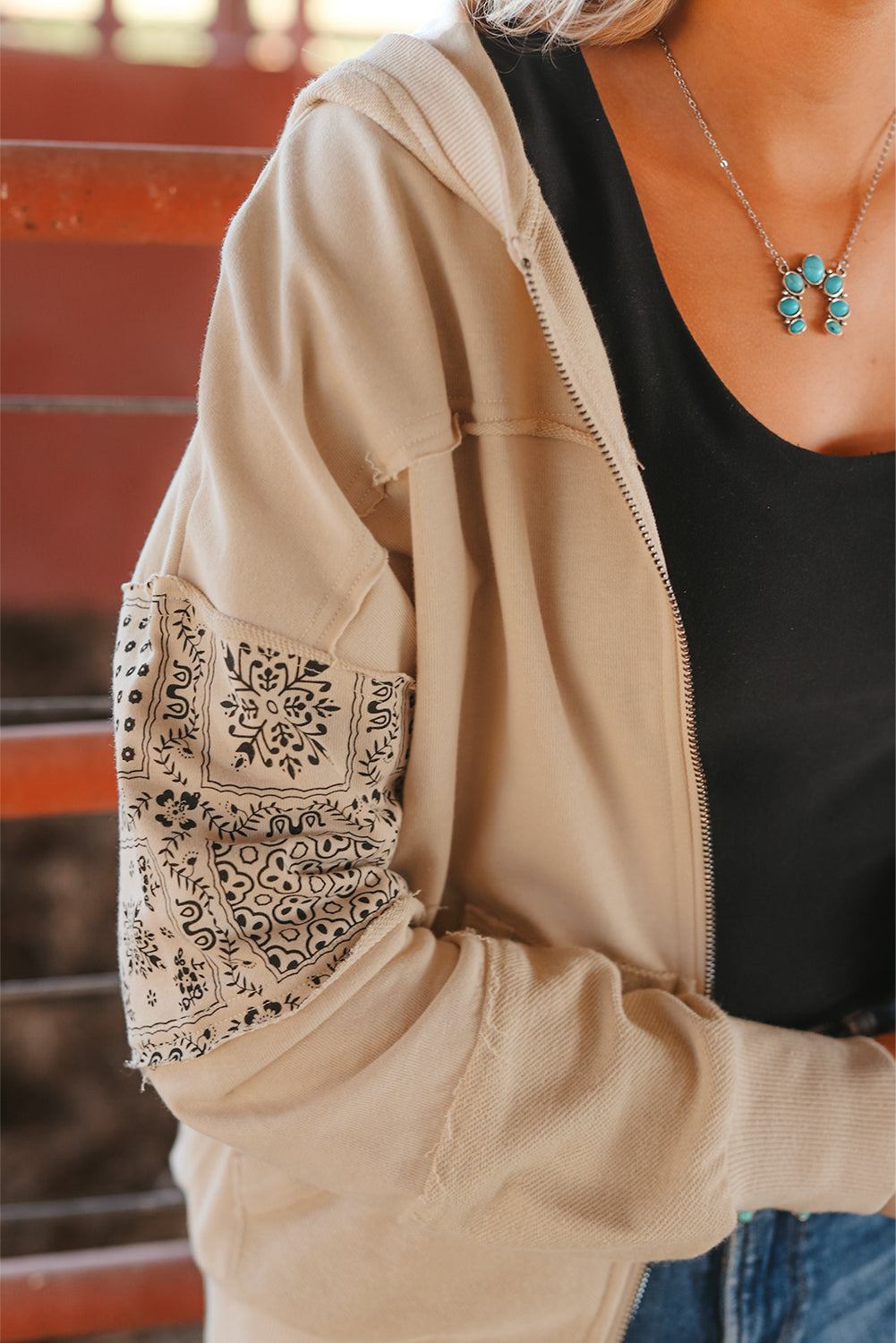 Parchment Printed Patchwork Hooded Jacket
