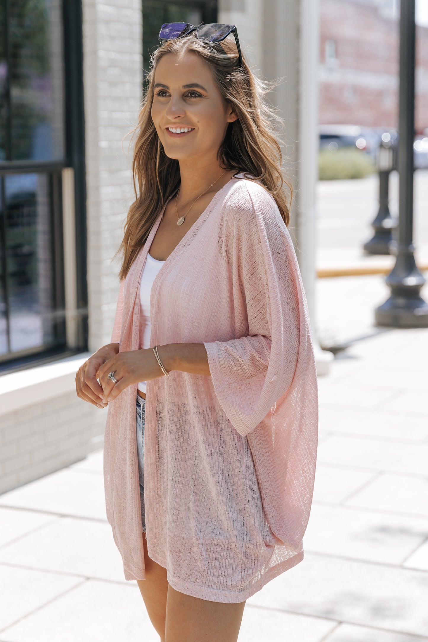 Pink Sheer Lightweight Knit Long Sleeve Cardigan