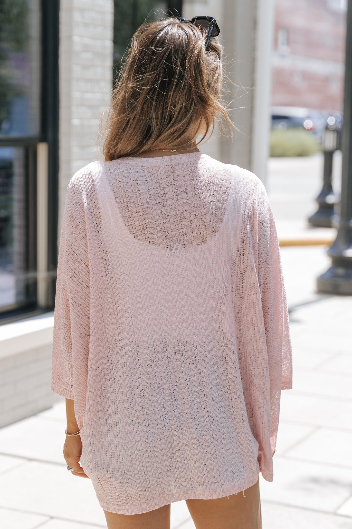 Pink Sheer Lightweight Knit Long Sleeve Cardigan