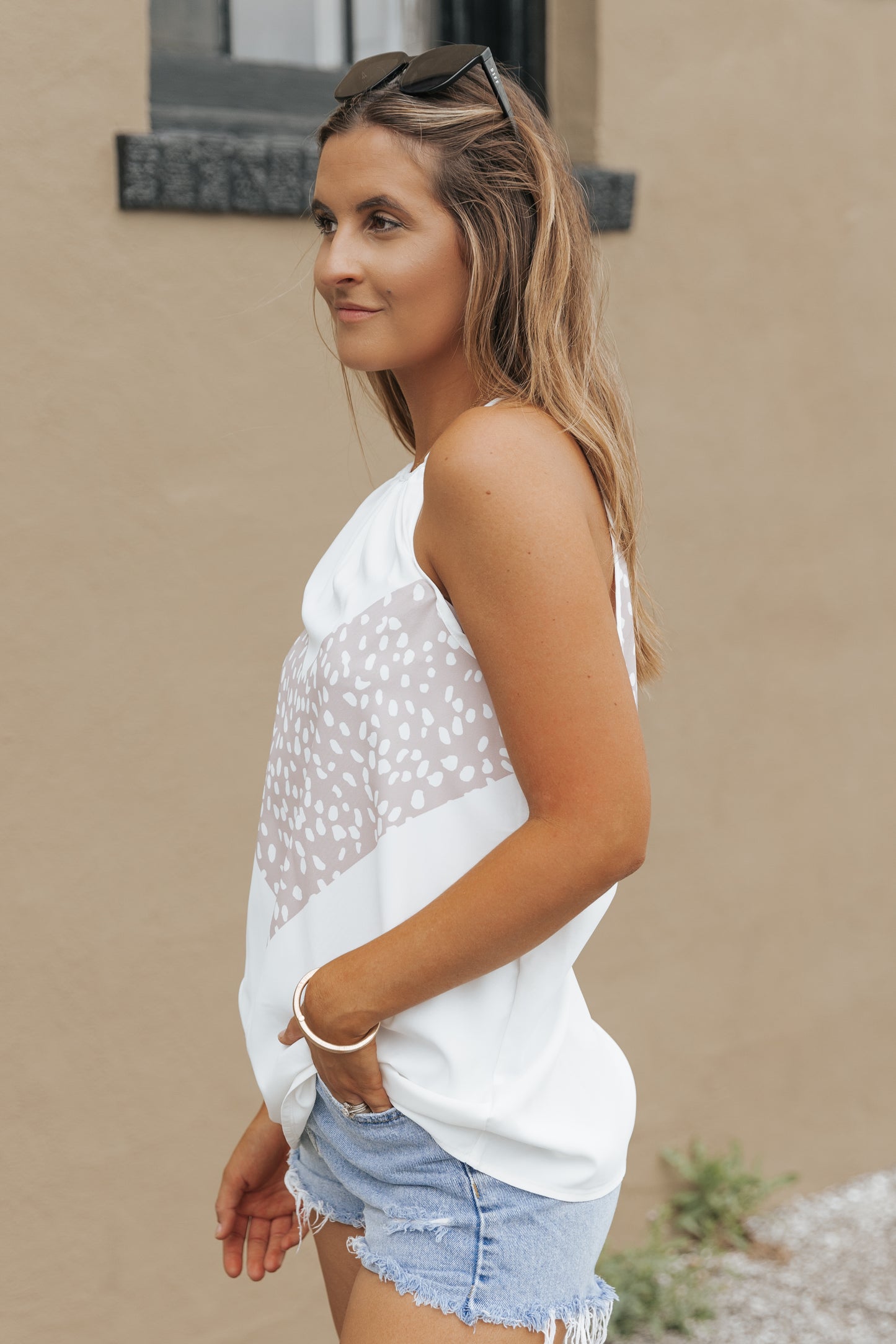 Spotted Print Splice Halter Tank