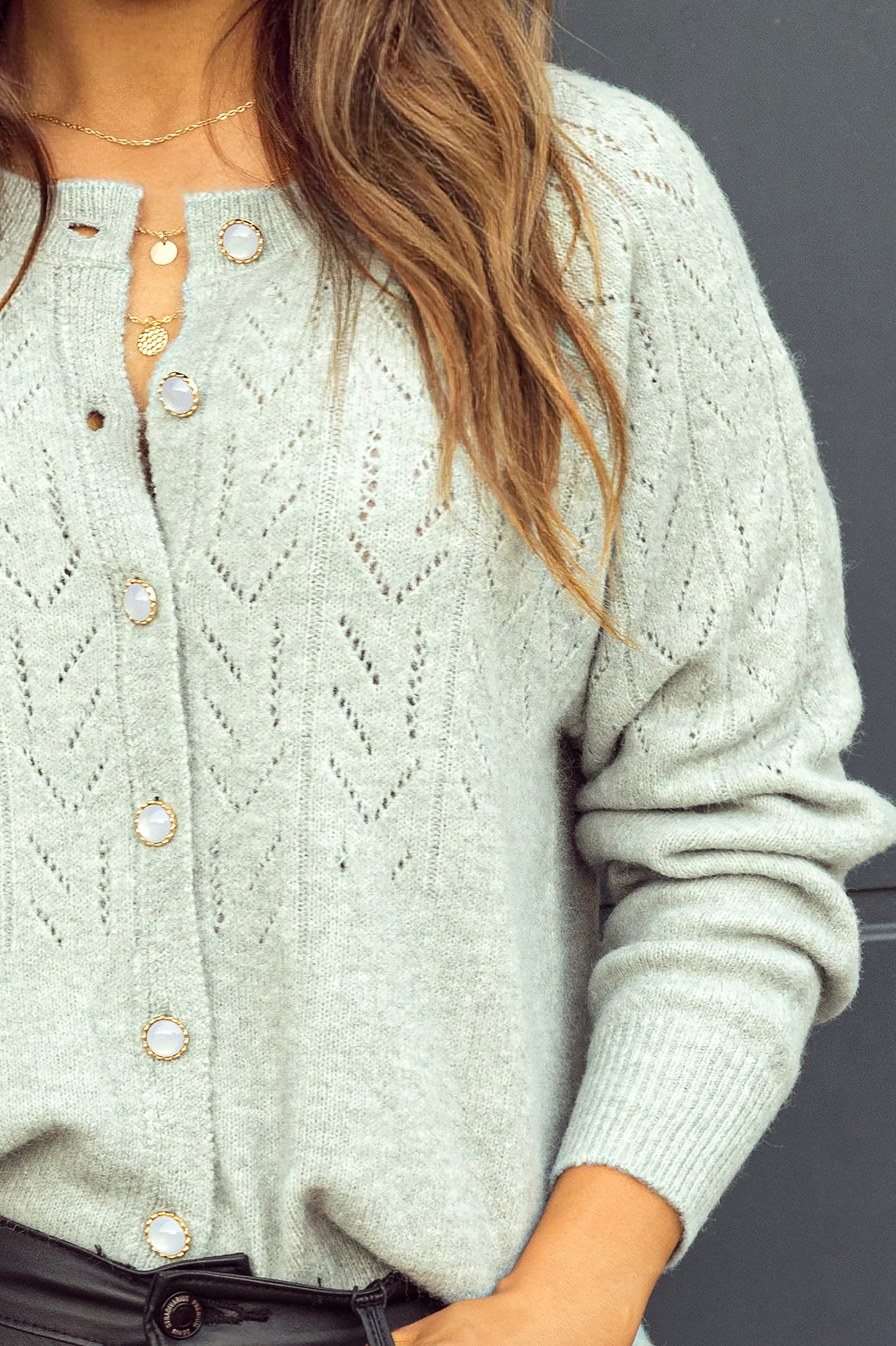 Hollow Out Buttoned Knit Cardigan
