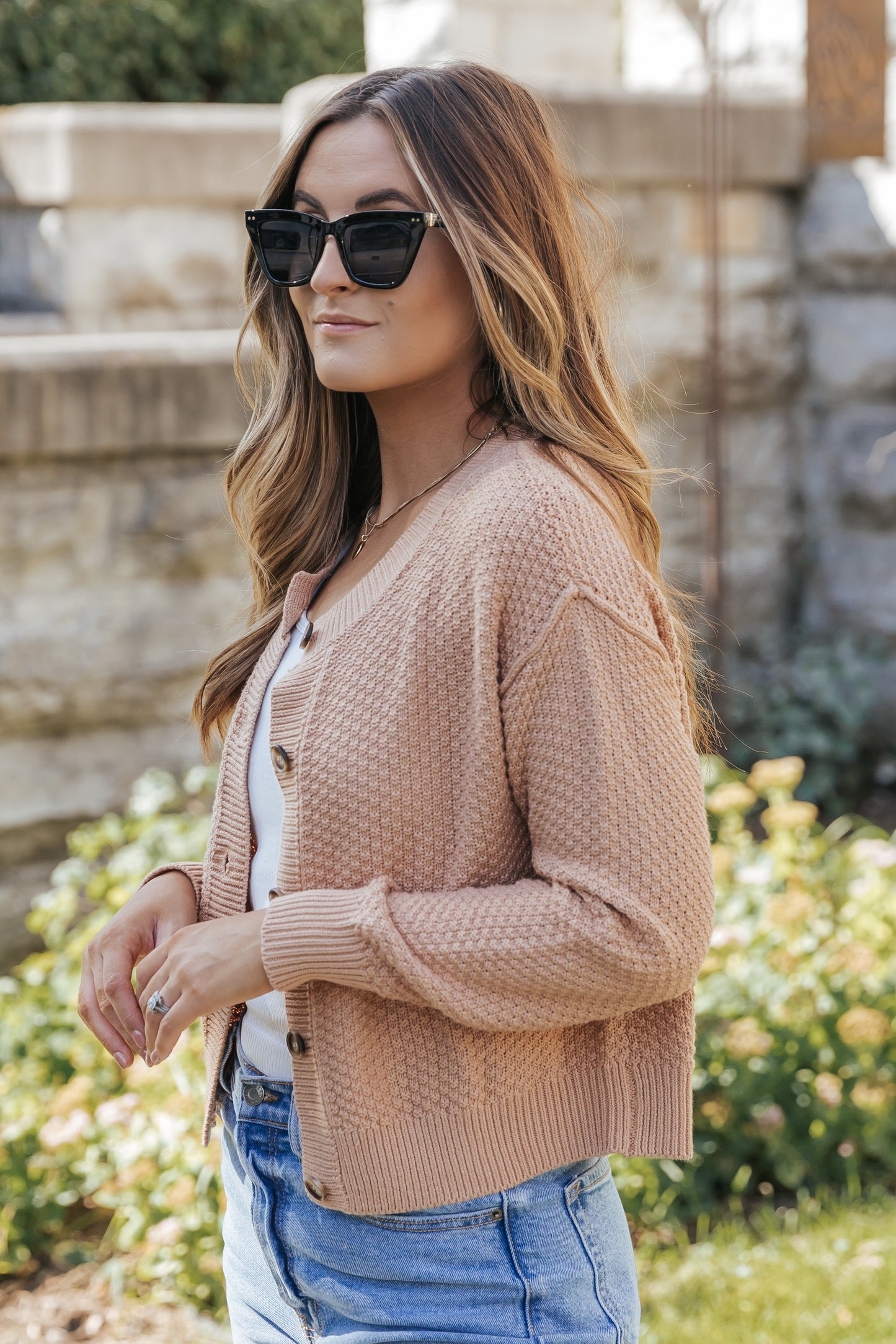 Khaki Button Front Drop Shoulder Knitted Cardigan