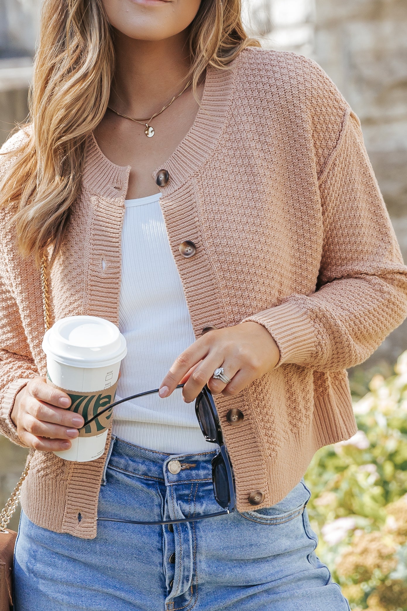 Khaki Button Front Drop Shoulder Knitted Cardigan