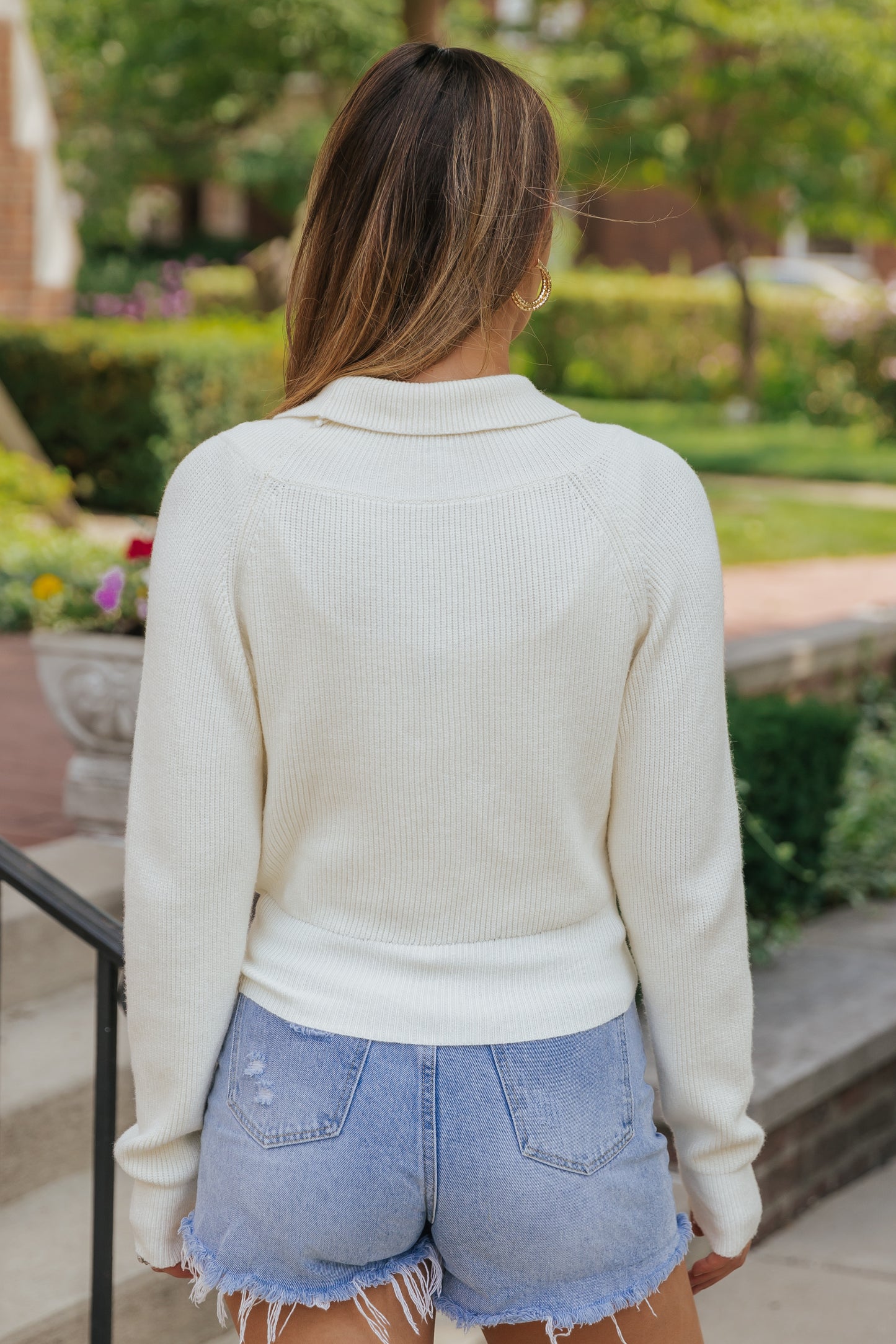 Beige Ribbed Long Sleeve Surplice Crop Sweater