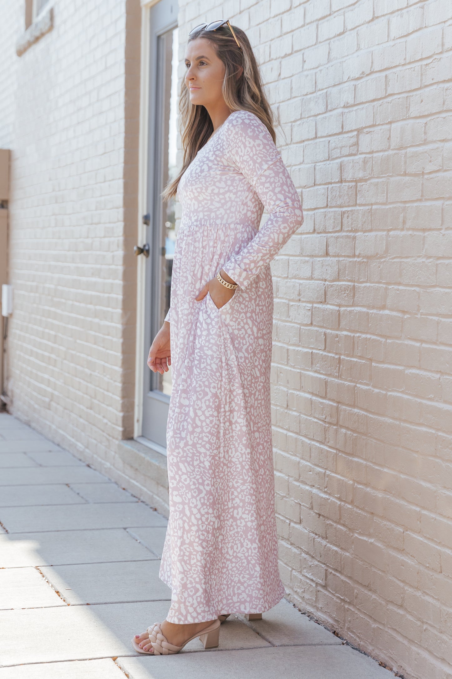 Leopard Animal Print Long Sleeve Empire Waist Maxi Dress