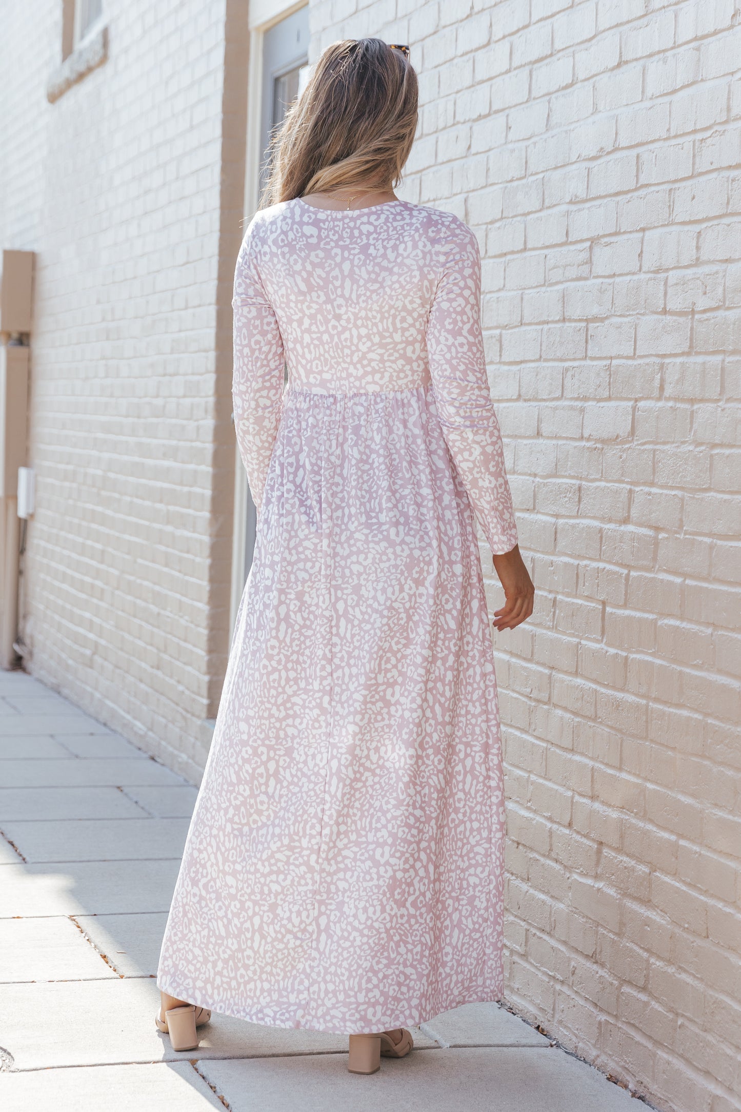 Leopard Animal Print Long Sleeve Empire Waist Maxi Dress