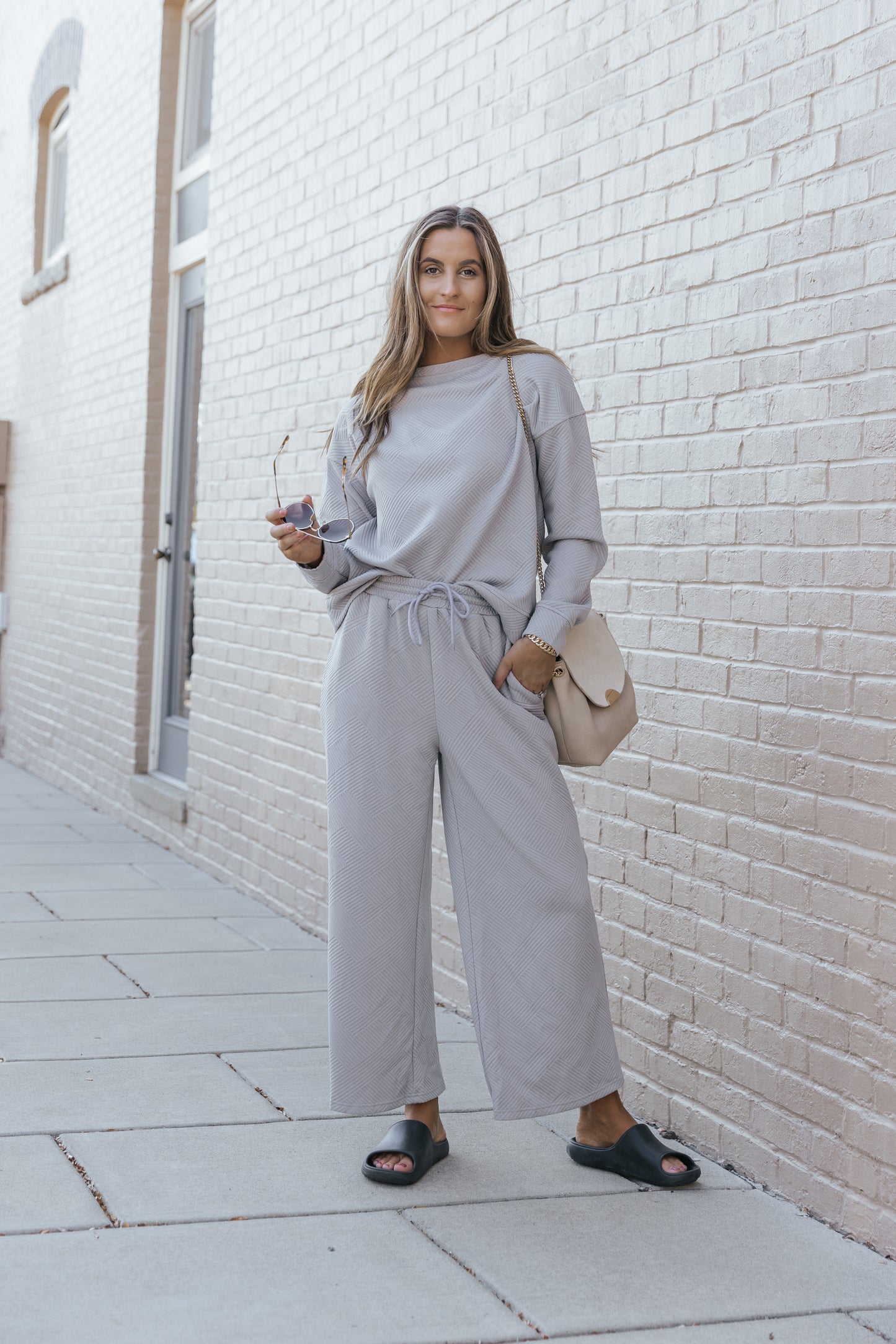 Gray Ultra Loose Textured 2pcs Slouchy Outfit