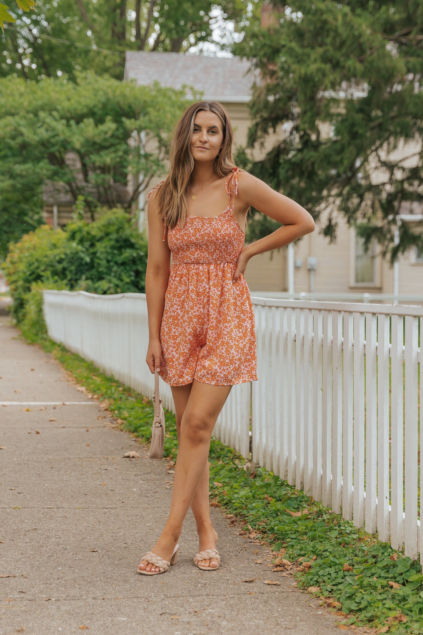 Boho Floral Print Shirred Thin Straps Romper