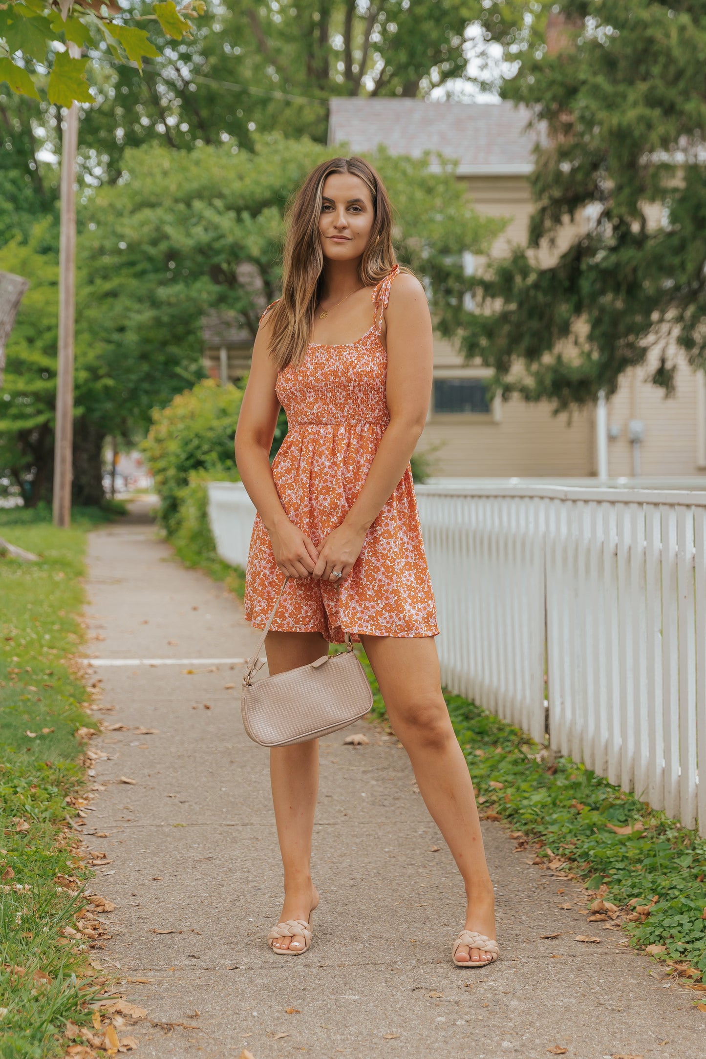 Boho Floral Print Shirred Thin Straps Romper