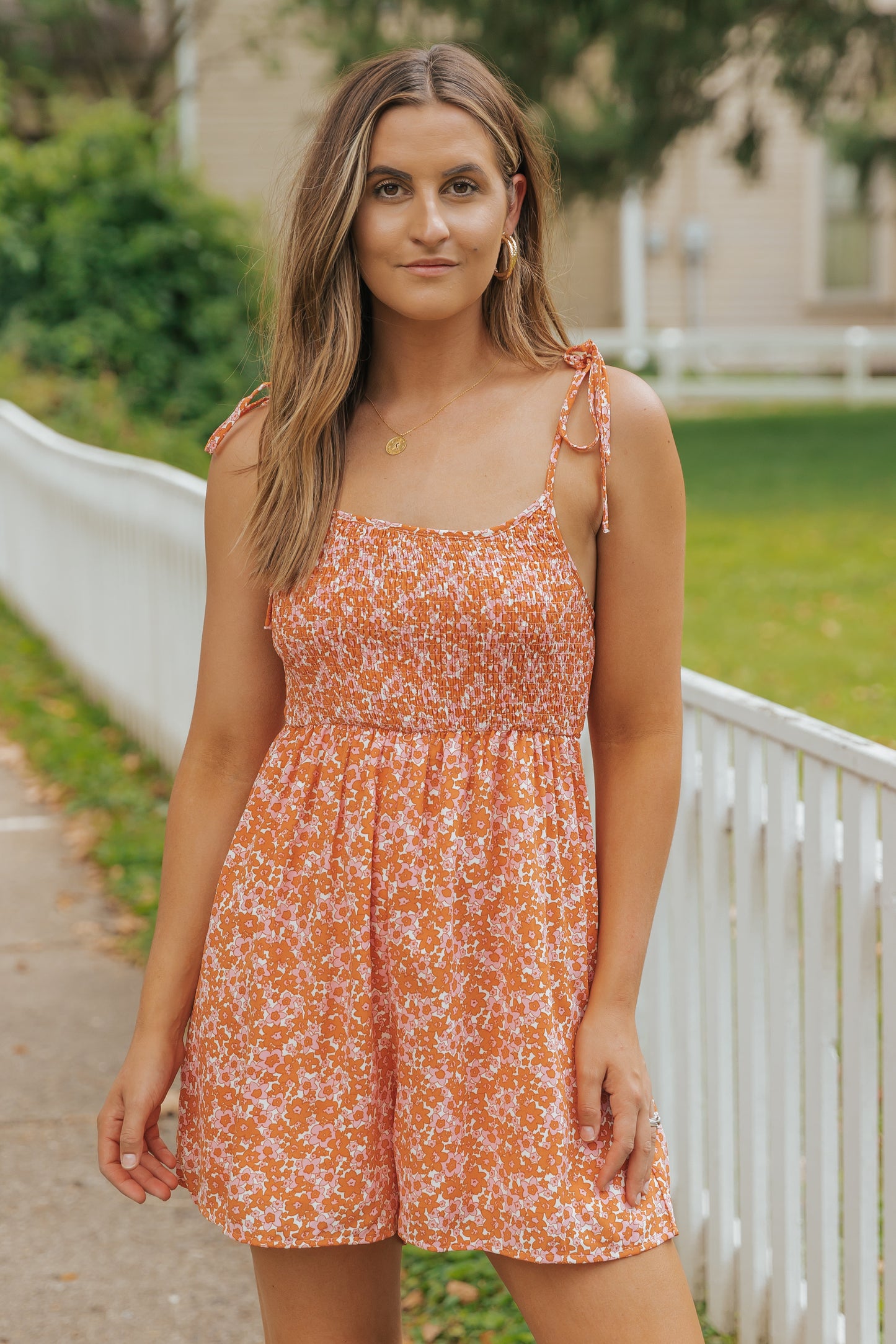 Boho Floral Print Shirred Thin Straps Romper