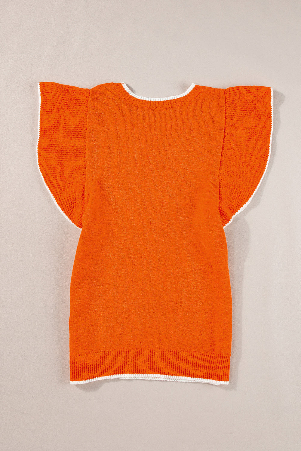 Russet Orange Contrast Trim Ruffle Sleeve Knitted Top