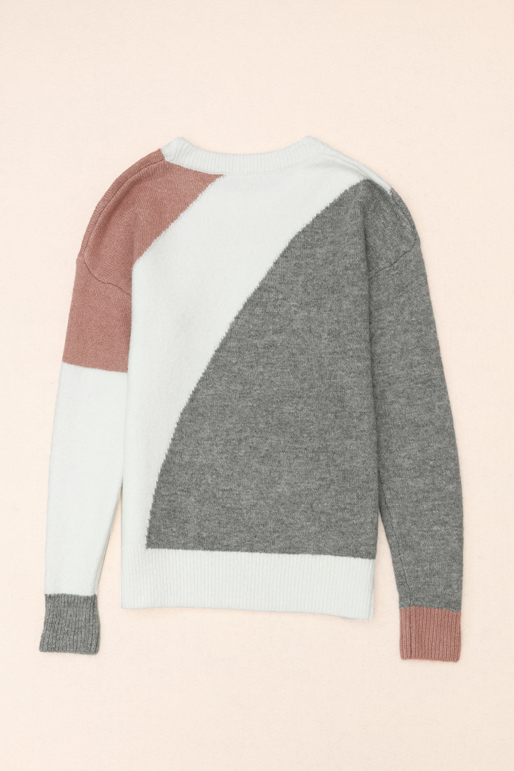 Multicolor Colorblock Ribbed Trim Round Neck Sweater