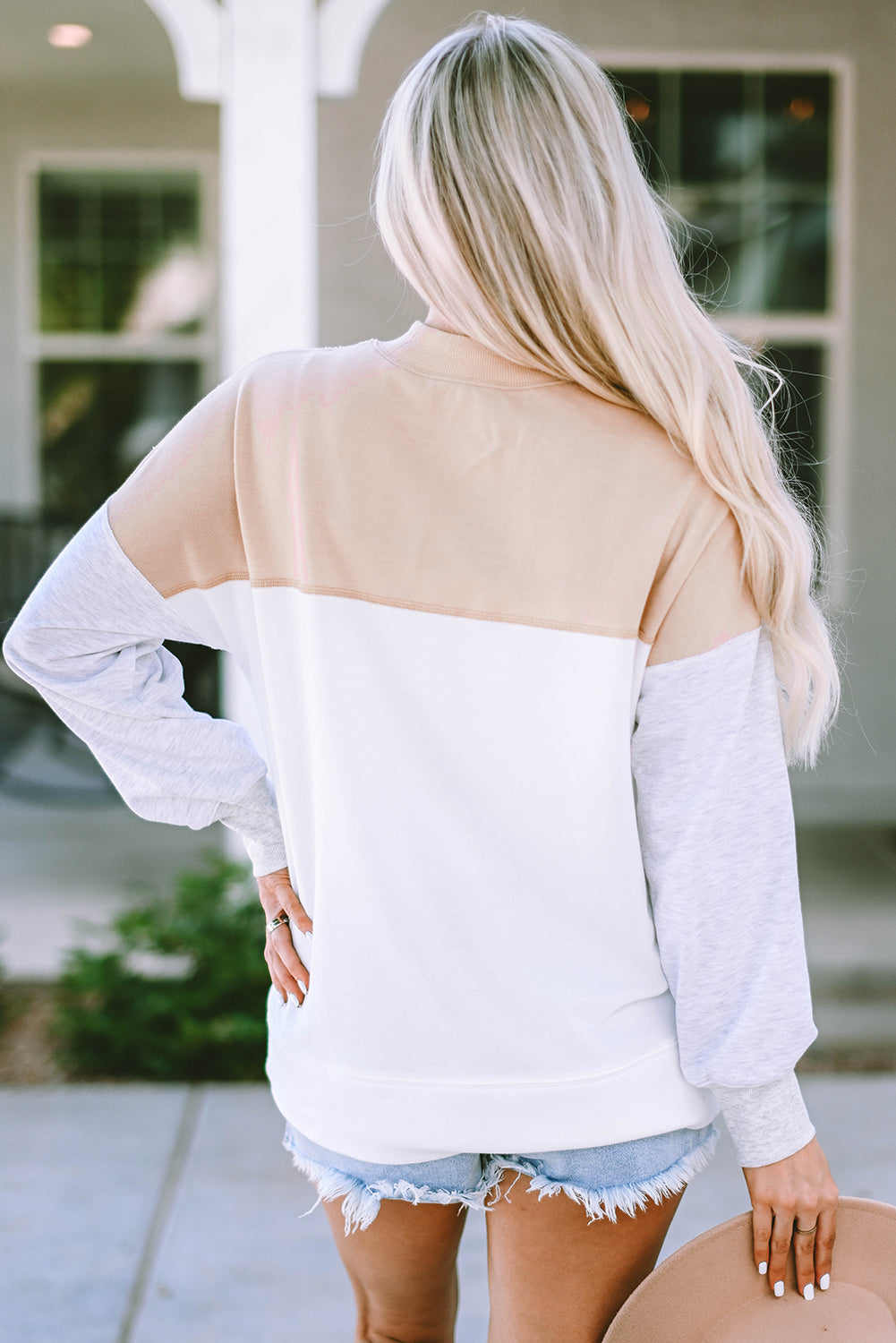 Color Block Drop Shoulder Casual Sweatshirt