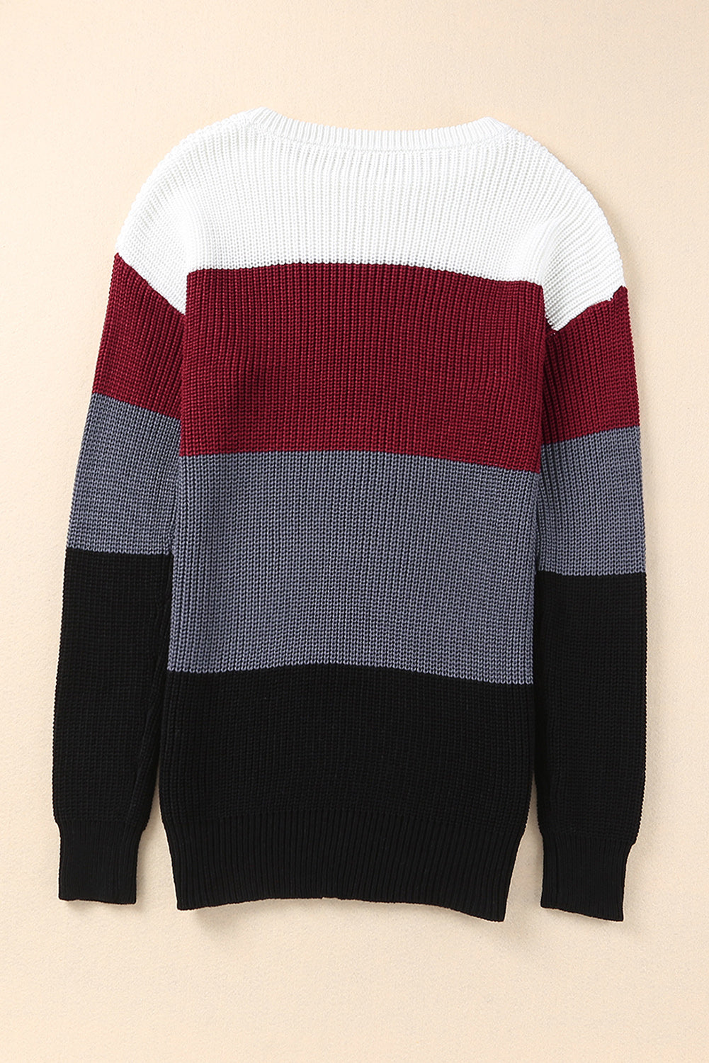 Color Block Knitted O-neck Pullover Sweater