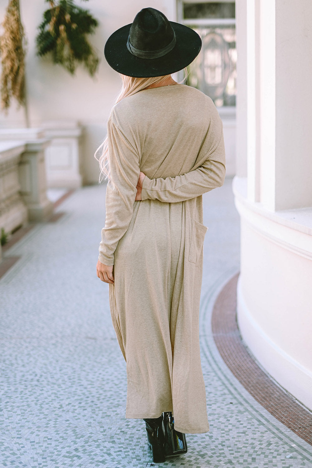 Apricot Open Front Pocketed Duster Cardigan with Slits