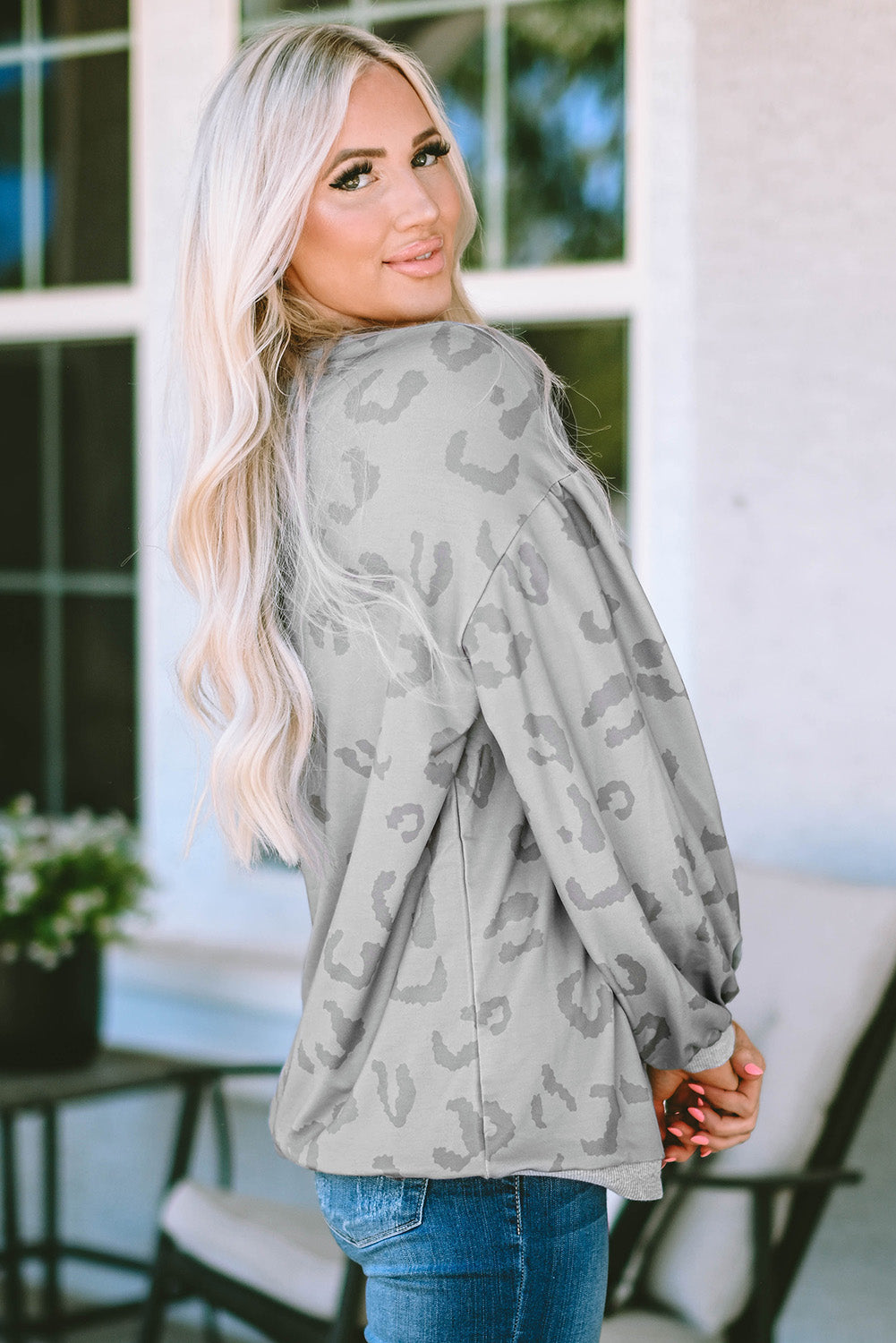 Leopard Animal Print Drop Shoulder Loose Sleeve Casual Top