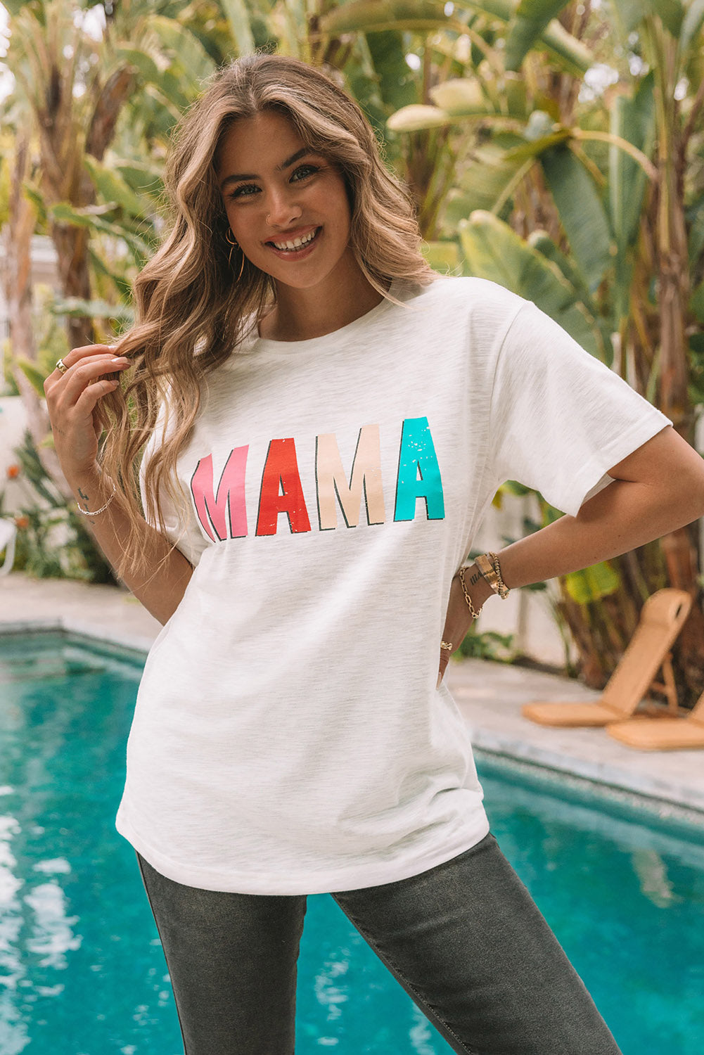MAMA Letter Print Round Neck Short Sleeve T Shirt