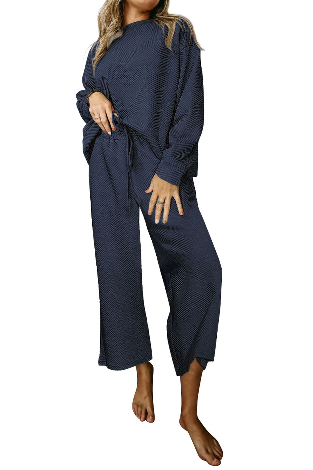 Gray Ultra Loose Textured 2pcs Slouchy Outfit