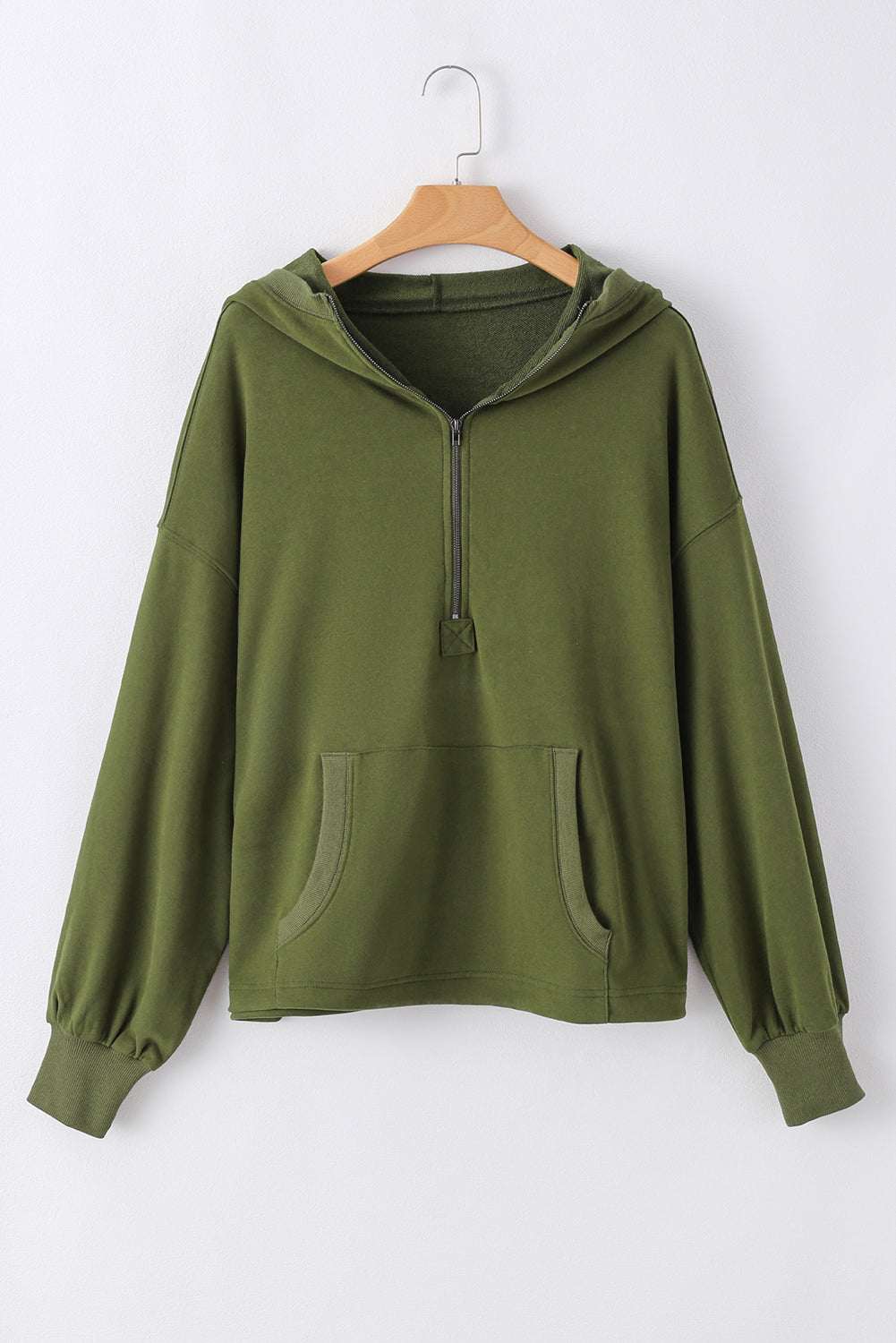 Parchment Solid Kangaroo Pocket Half Zipper Oversized Hoodie