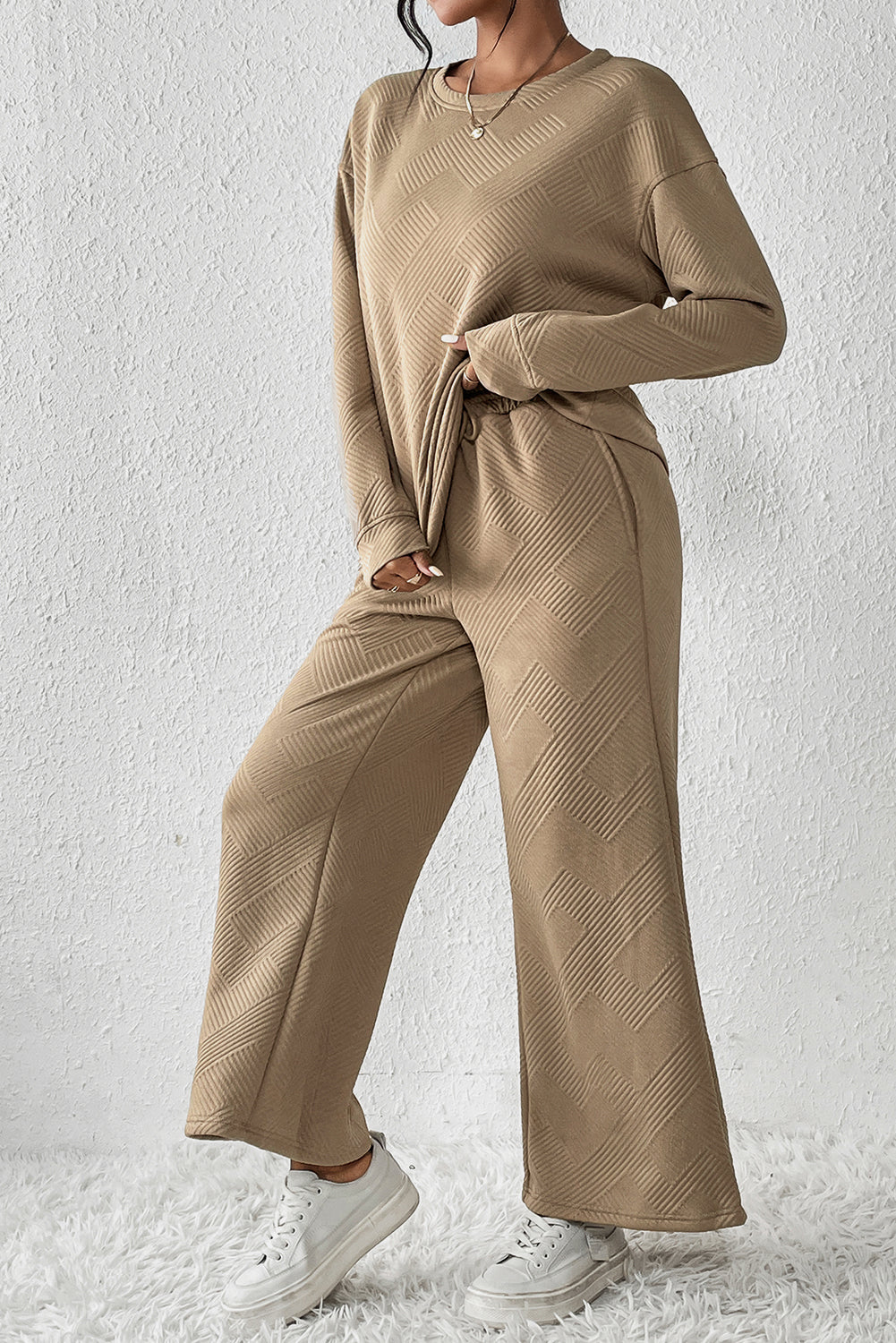 Gray Ultra Loose Textured 2pcs Slouchy Outfit