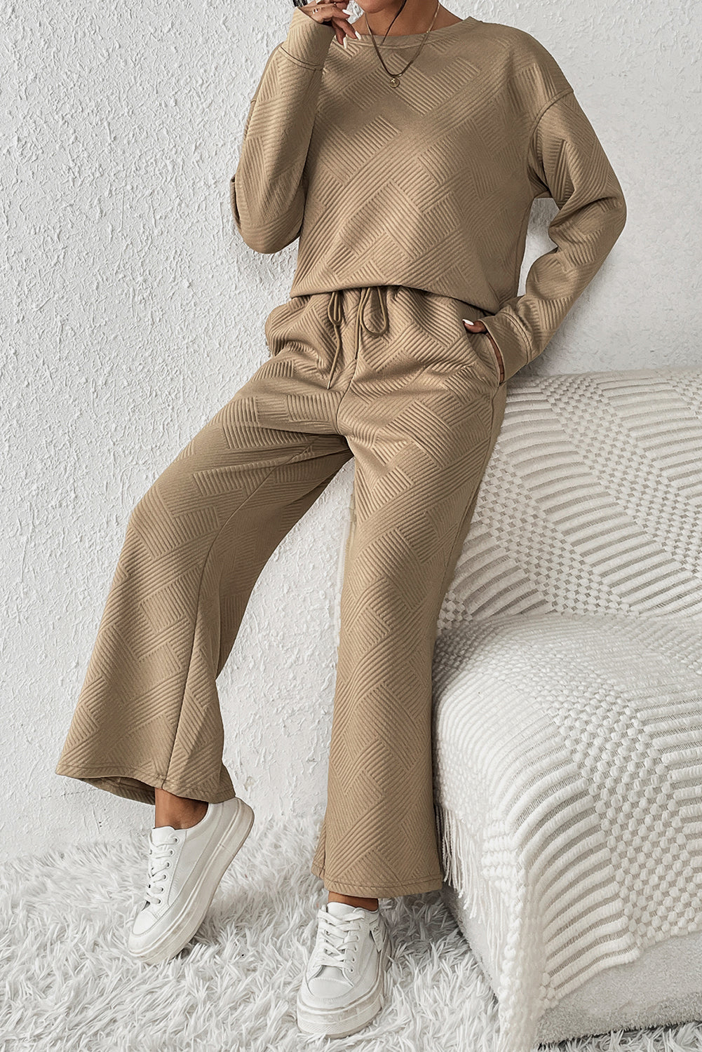Gray Ultra Loose Textured 2pcs Slouchy Outfit