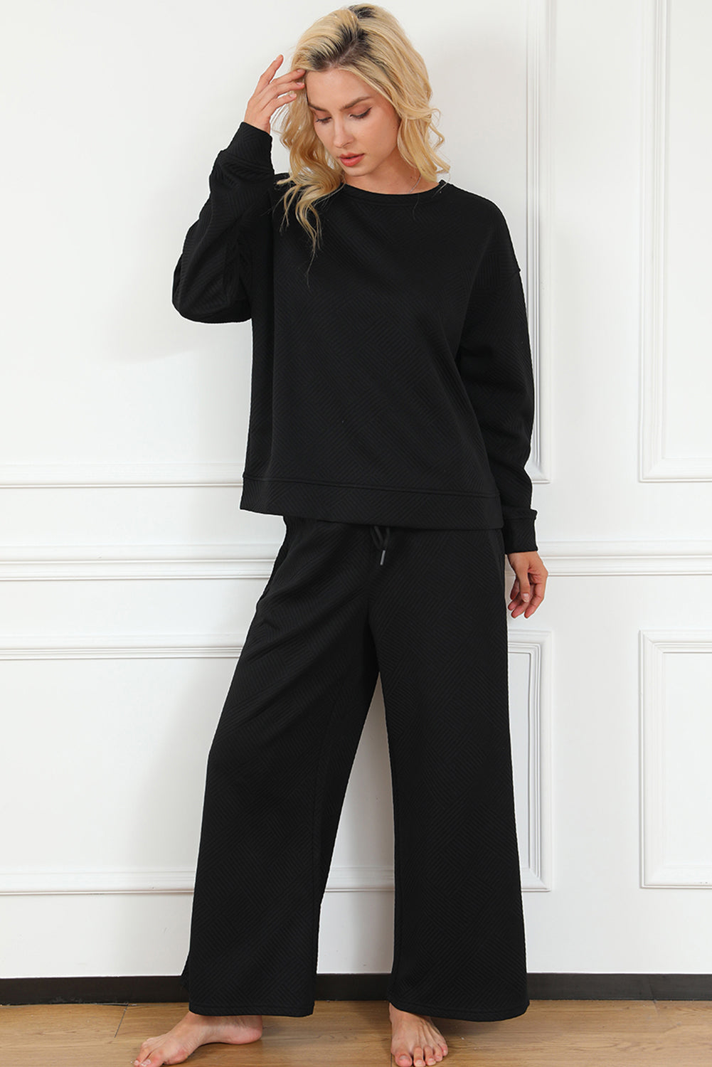 Gray Ultra Loose Textured 2pcs Slouchy Outfit