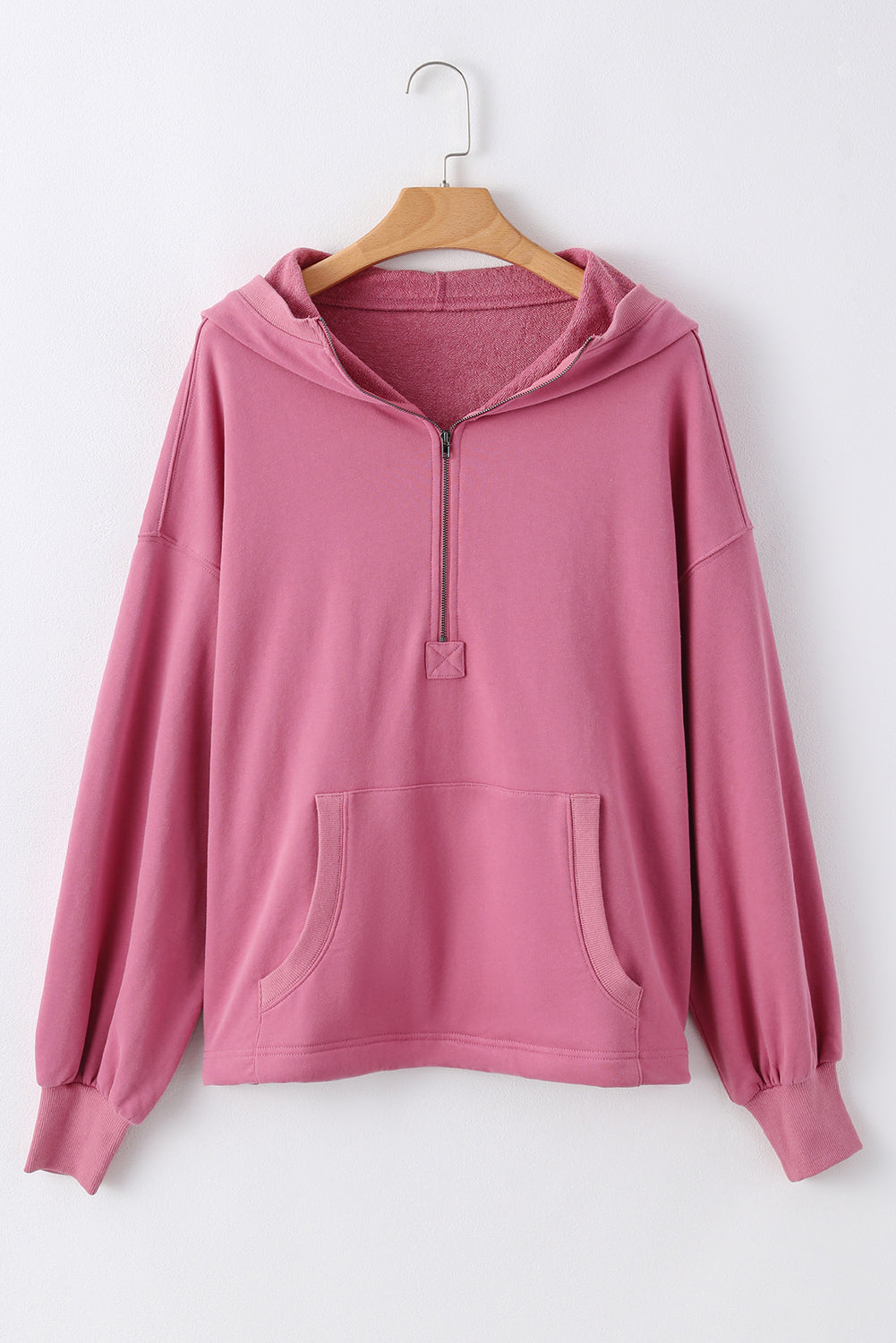 Parchment Solid Kangaroo Pocket Half Zipper Oversized Hoodie