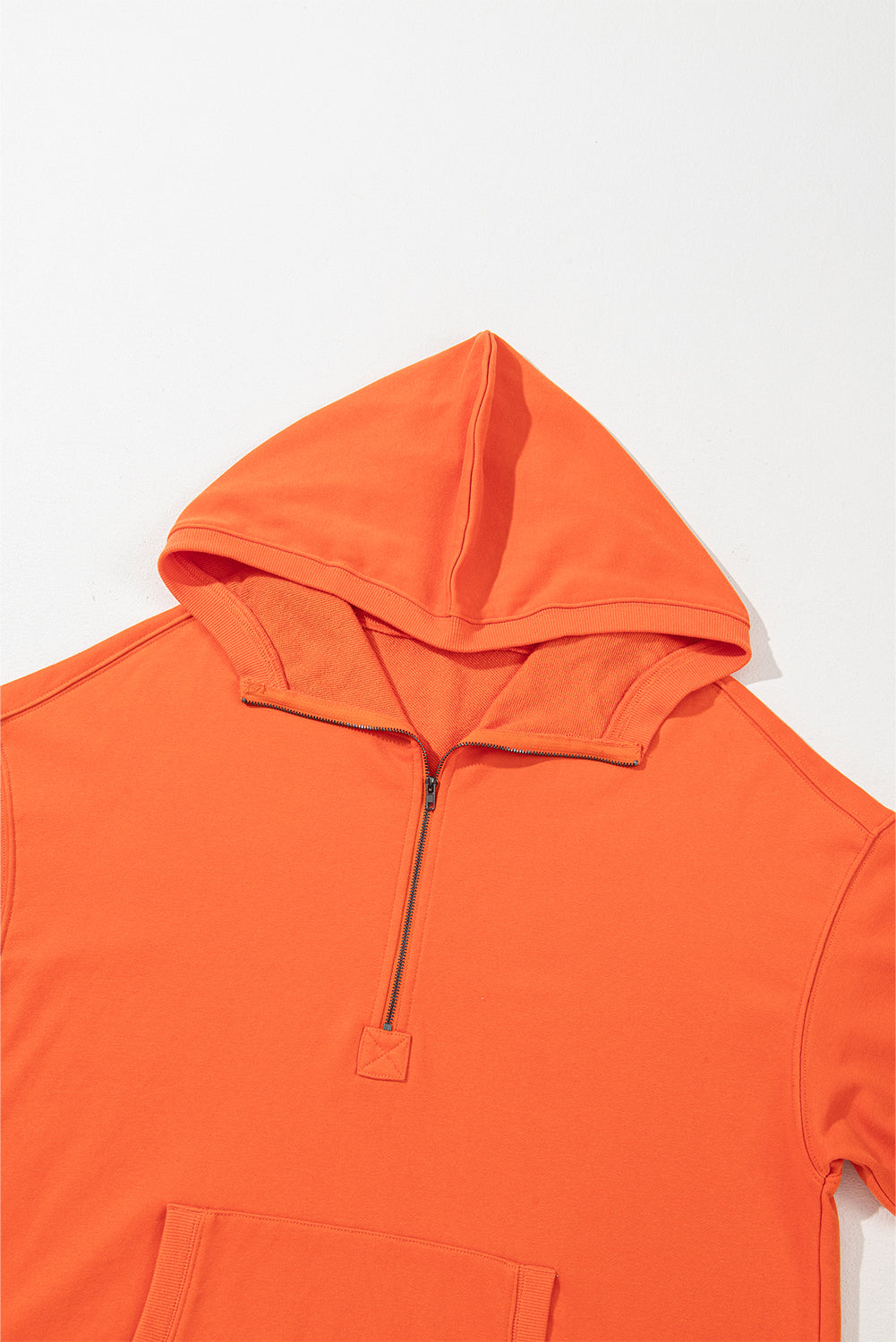 Parchment Solid Kangaroo Pocket Half Zipper Oversized Hoodie