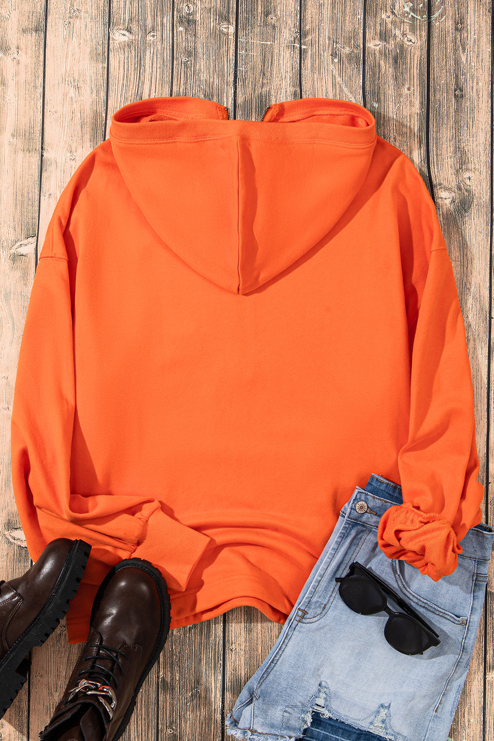 Parchment Solid Kangaroo Pocket Half Zipper Oversized Hoodie