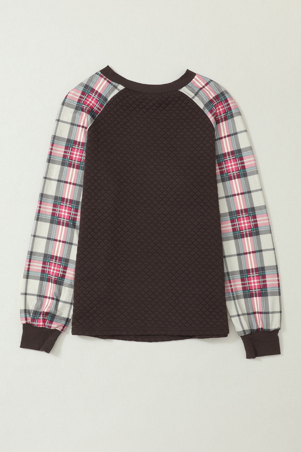 Apricot Plaid Raglan Sleeve Sweatshirt