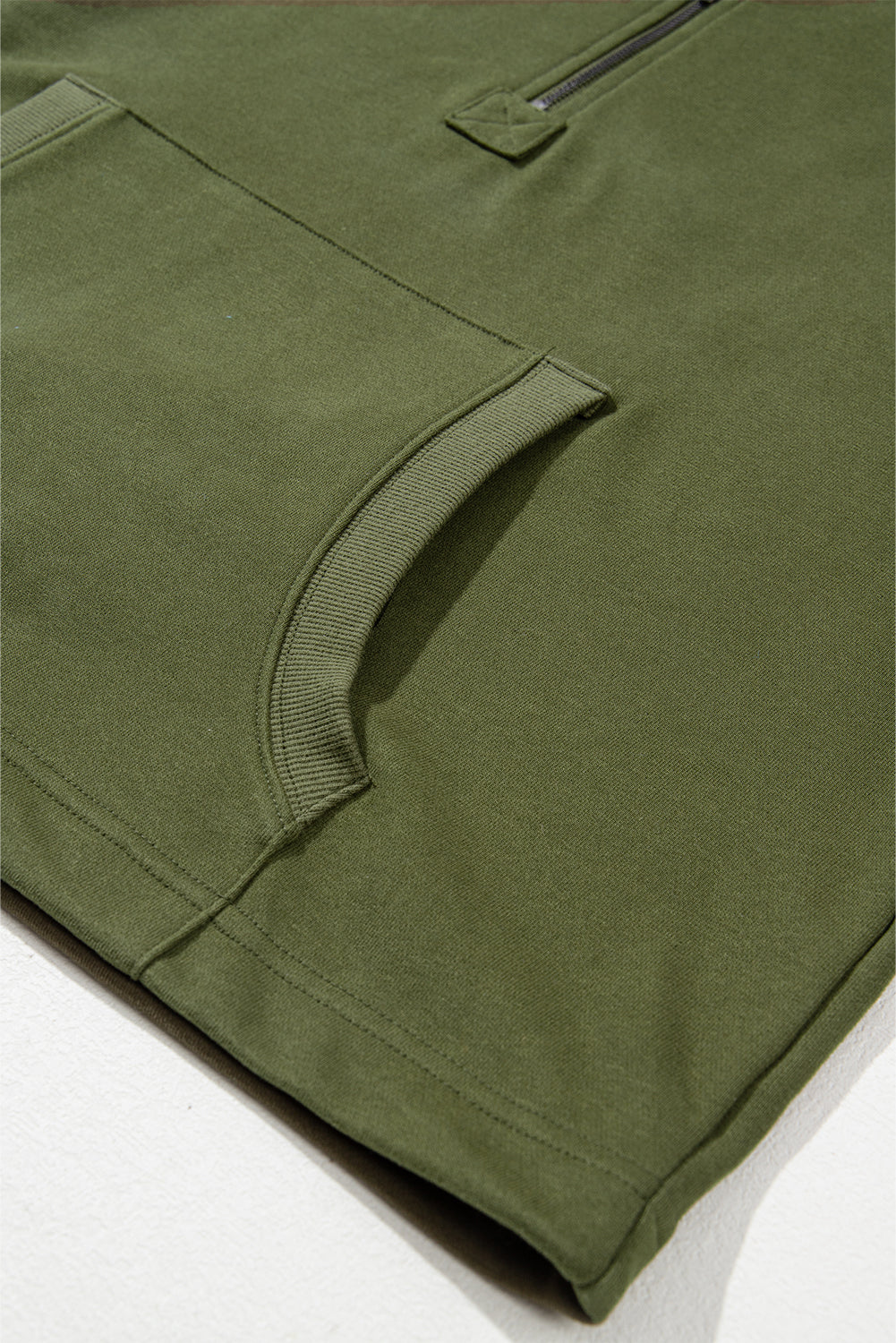 Parchment Solid Kangaroo Pocket Half Zipper Oversized Hoodie