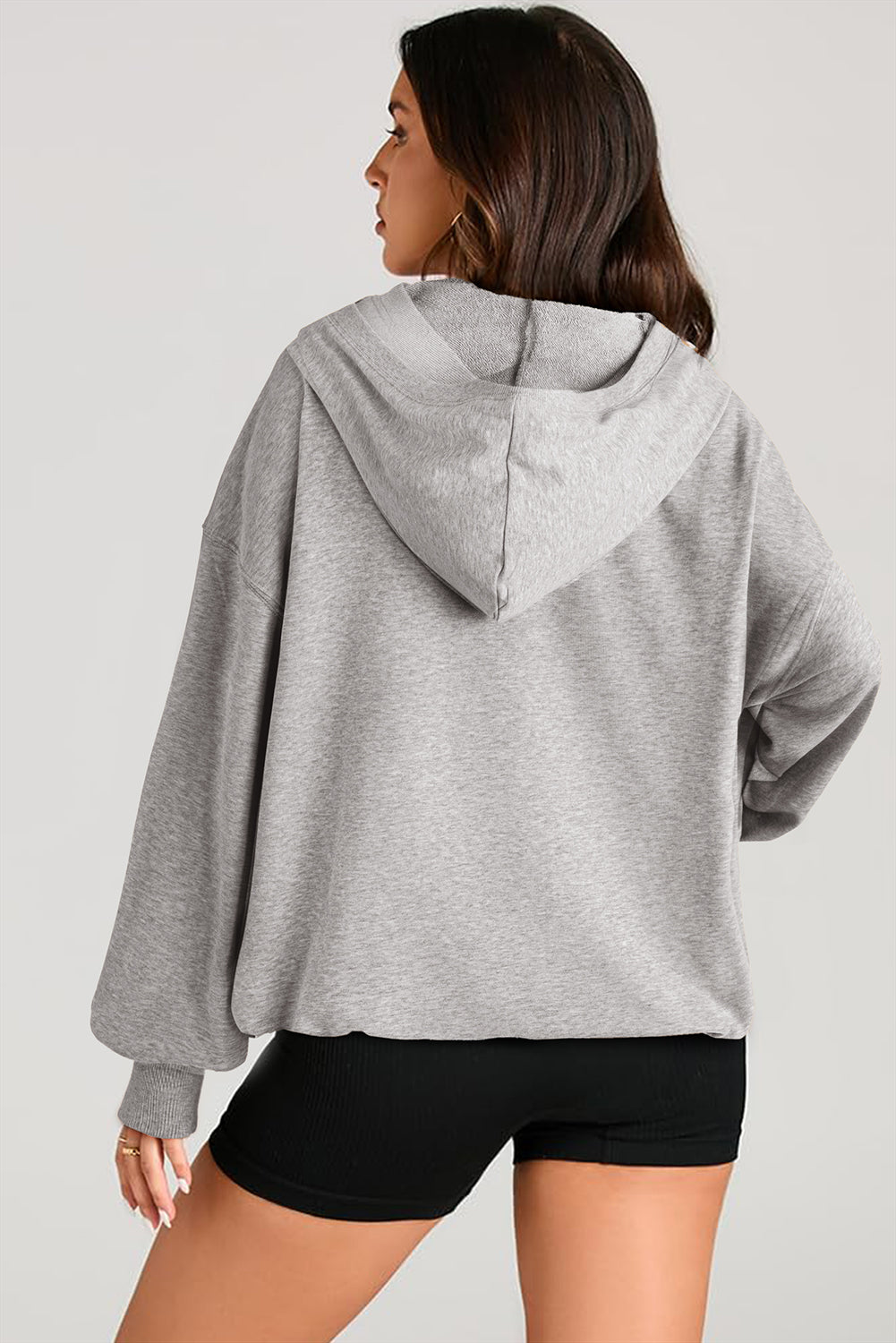 Parchment Solid Kangaroo Pocket Half Zipper Oversized Hoodie