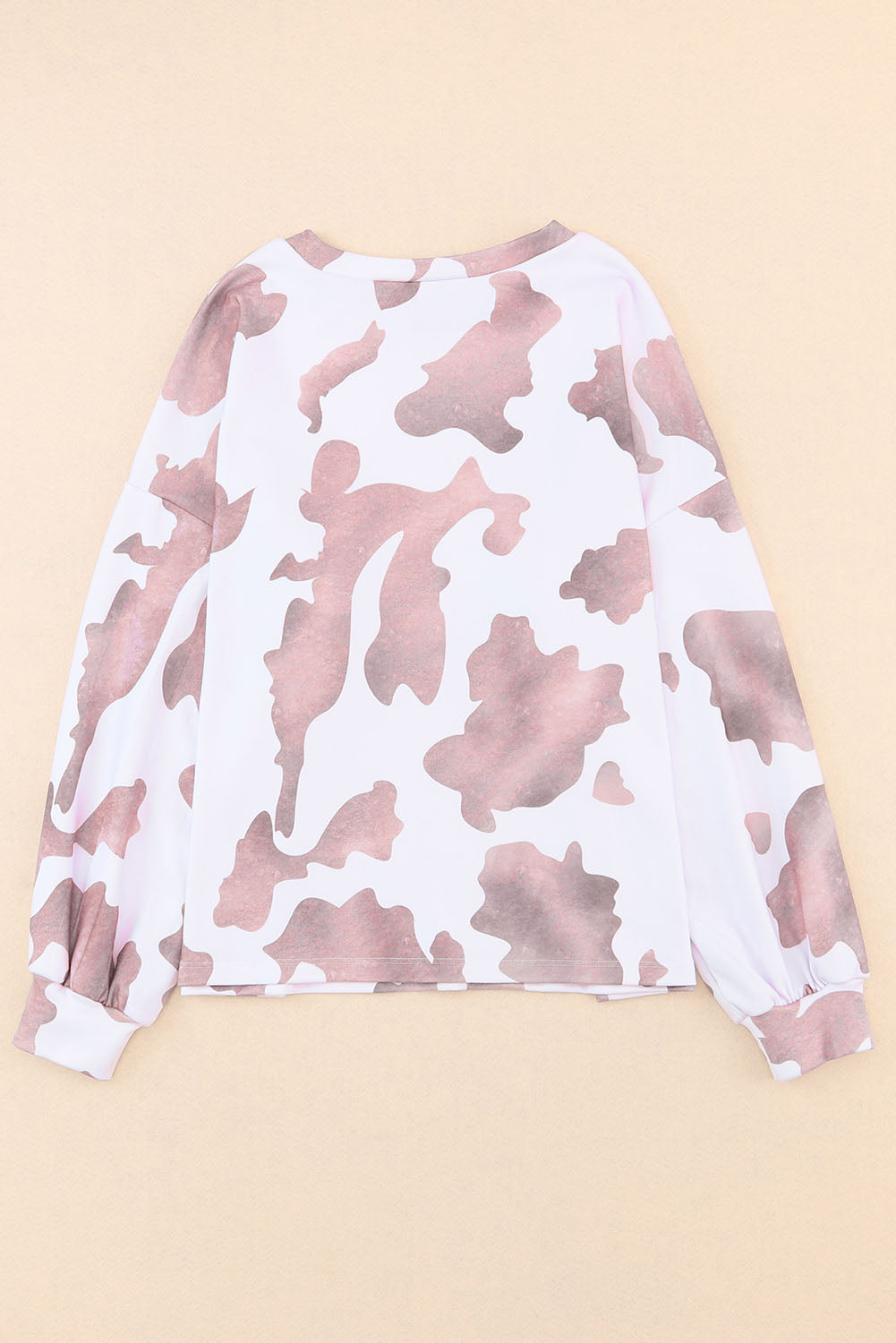 Brown Cow Spots Print Drop Shoulder Puff Sleeve Sweatshirt