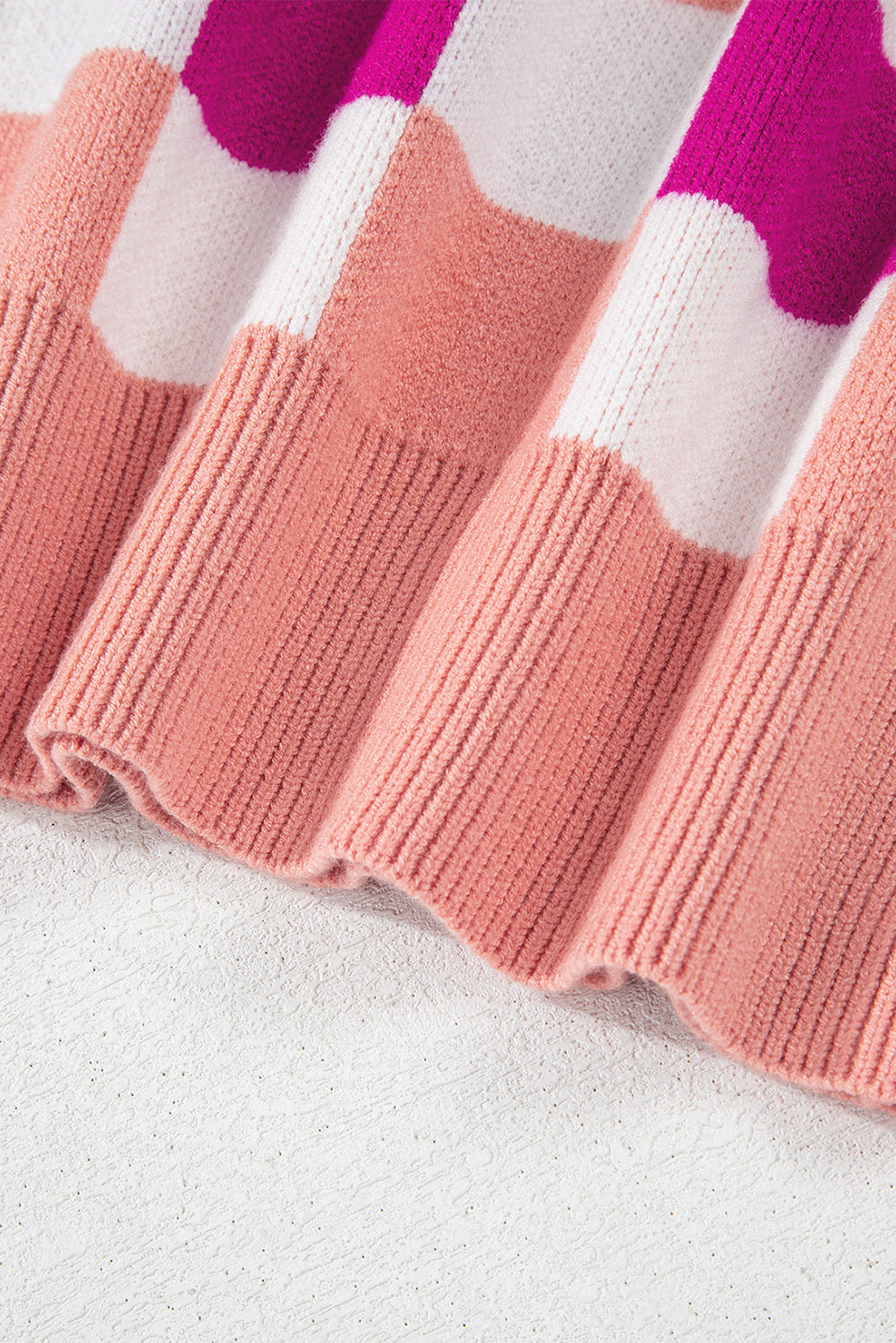 Khaki Checkered Ribbed Edge O Neck Drop Shoulder Sweater