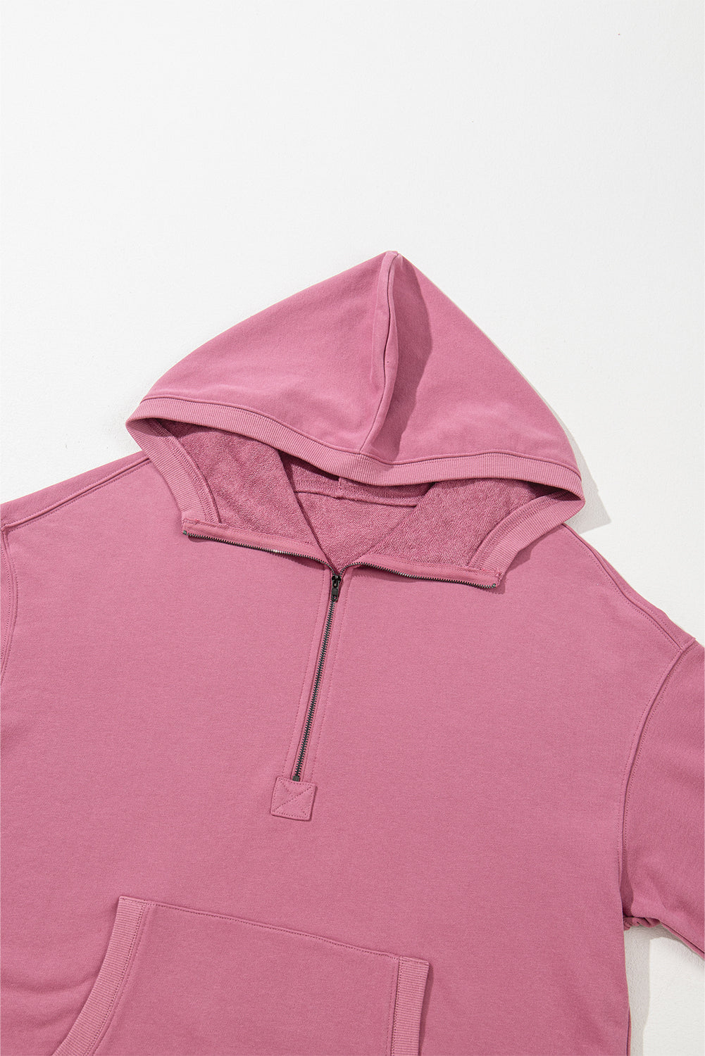 Parchment Solid Kangaroo Pocket Half Zipper Oversized Hoodie