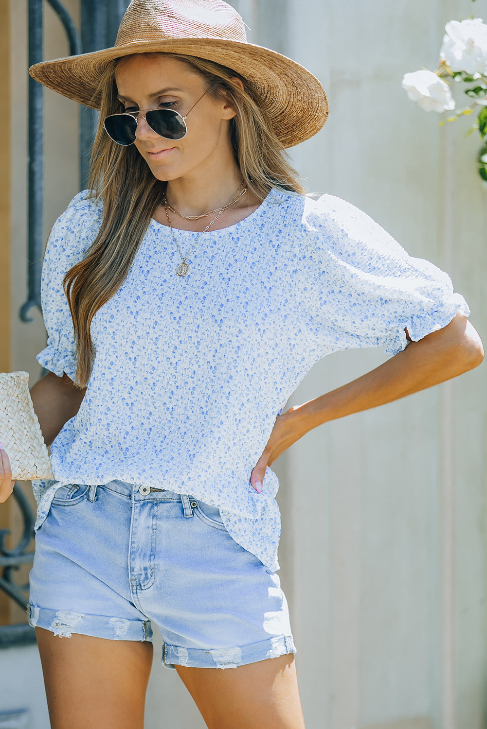 Floral Smocked Puff Sleeve Blouse