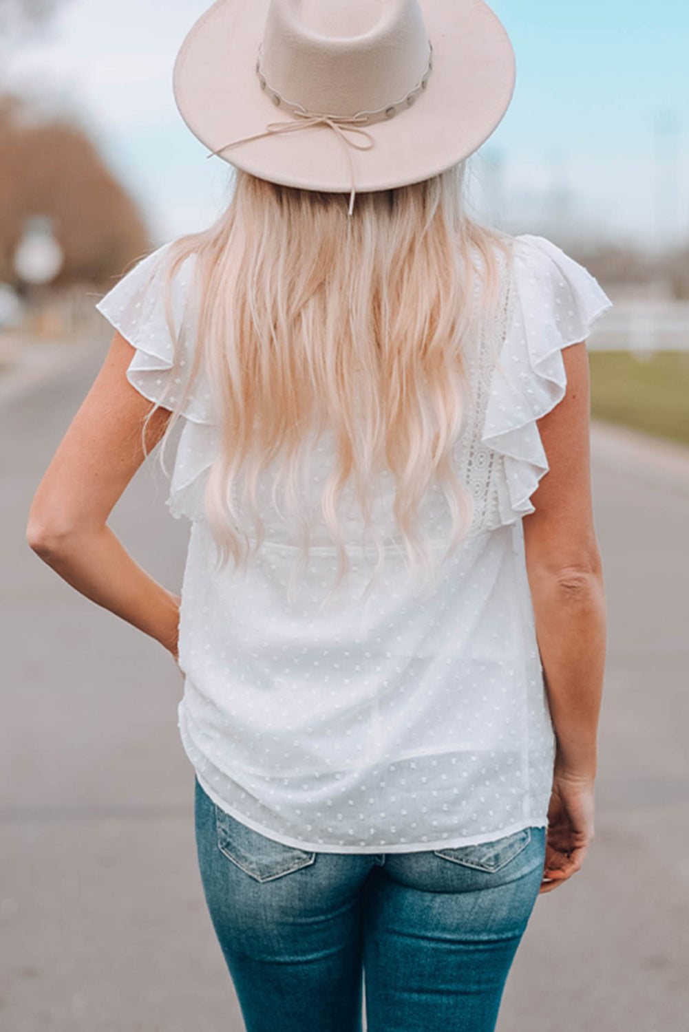 Ruffled Shoulder Dotted Babydoll Top