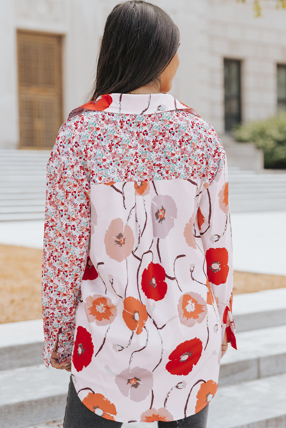 Floral Patchwork Buttoned Shirt with Pocket