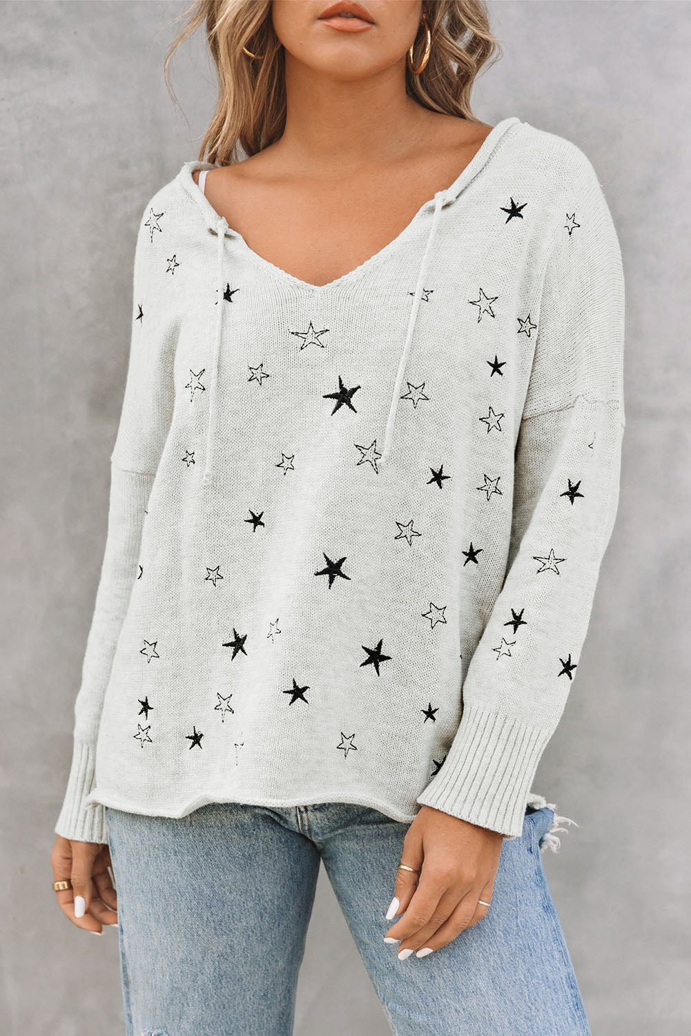 Mini Starfish Embroidery Lightweight Knit Sweater