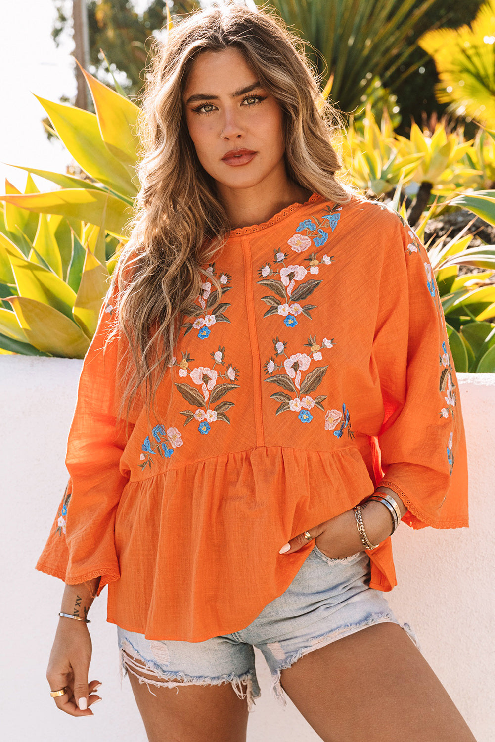 Kimono Sleeves Embroidered Top