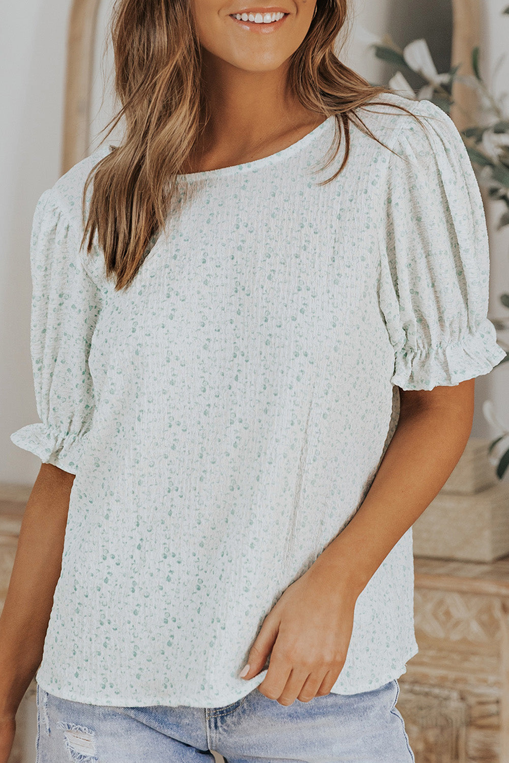Floral Smocked Puff Sleeve Blouse