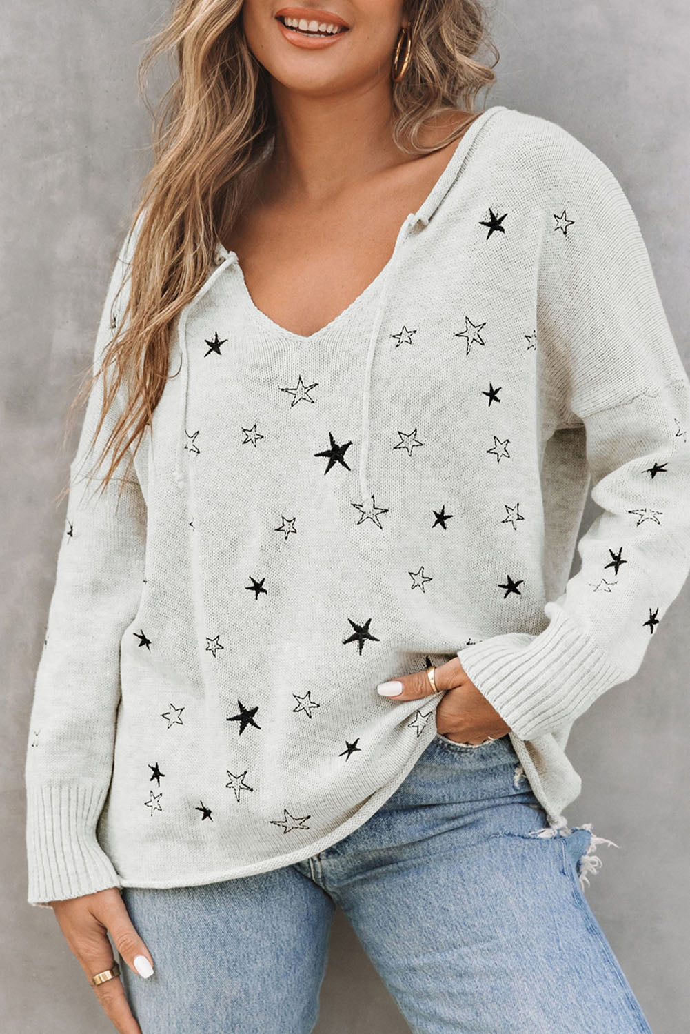Mini Starfish Embroidery Lightweight Knit Sweater