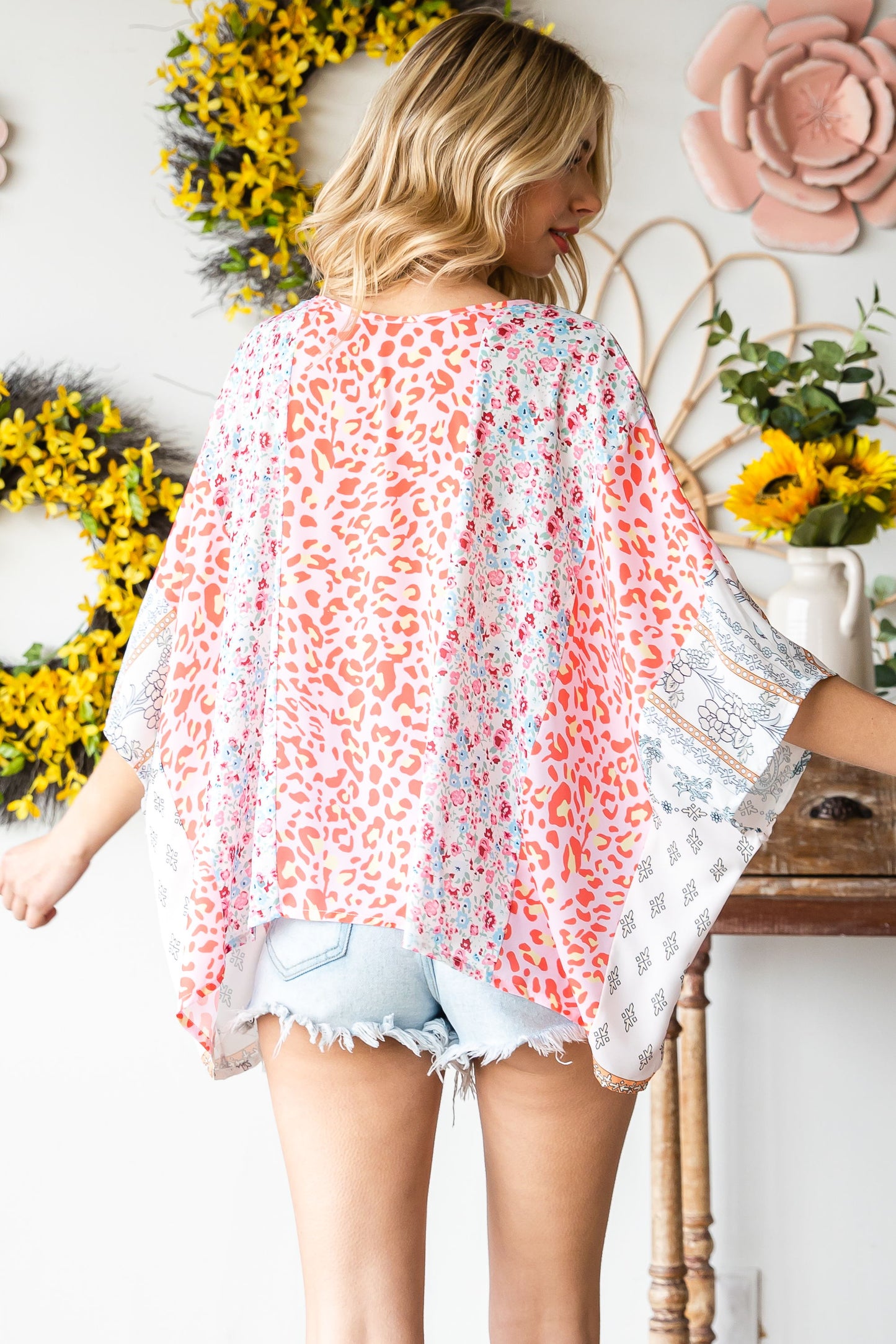 Multicolor Animal Floral Mix Print Cape Top