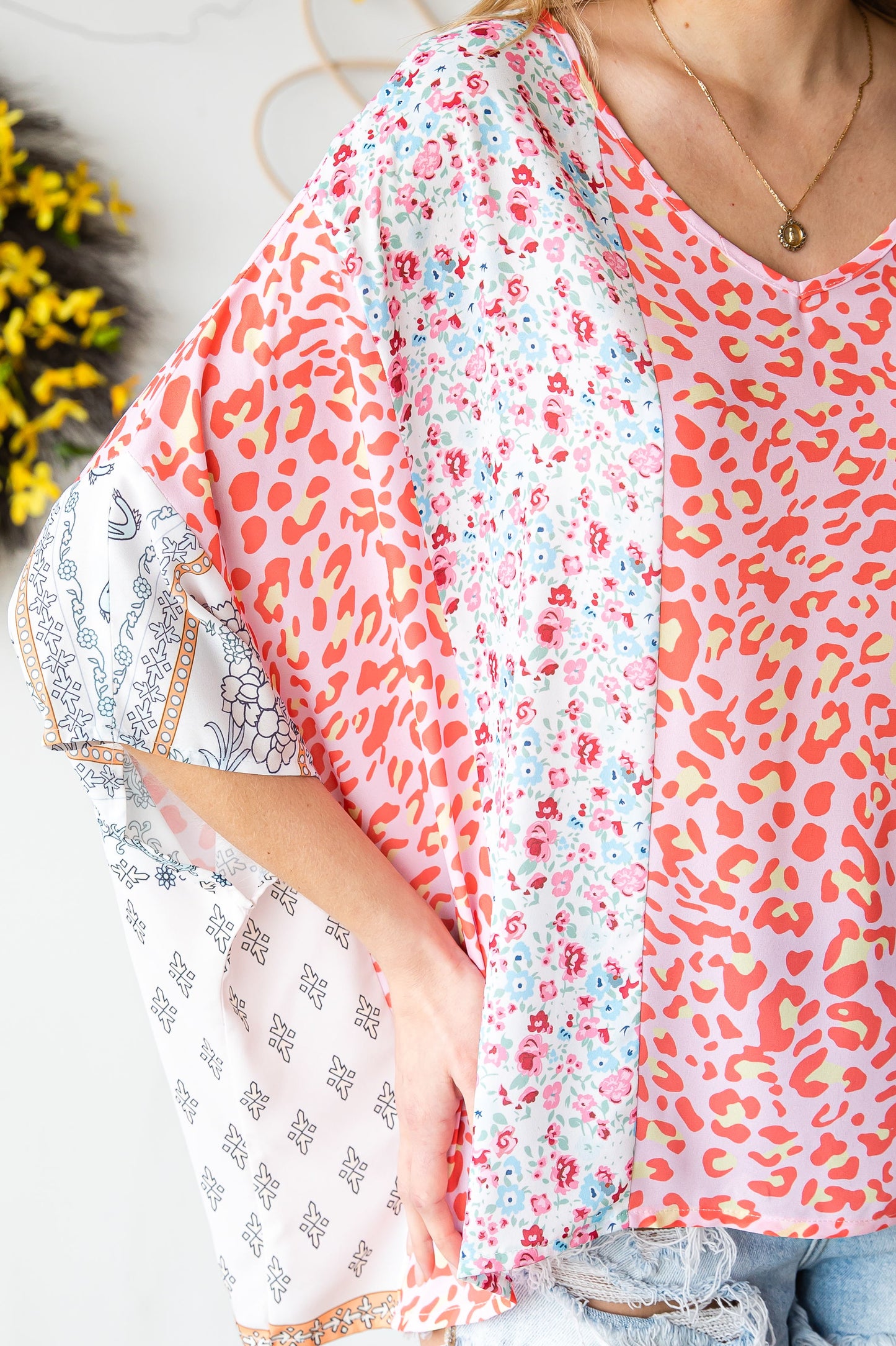 Multicolor Animal Floral Mix Print Cape Top