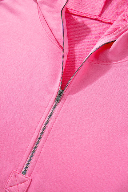 Parchment Solid Kangaroo Pocket Half Zipper Oversized Hoodie