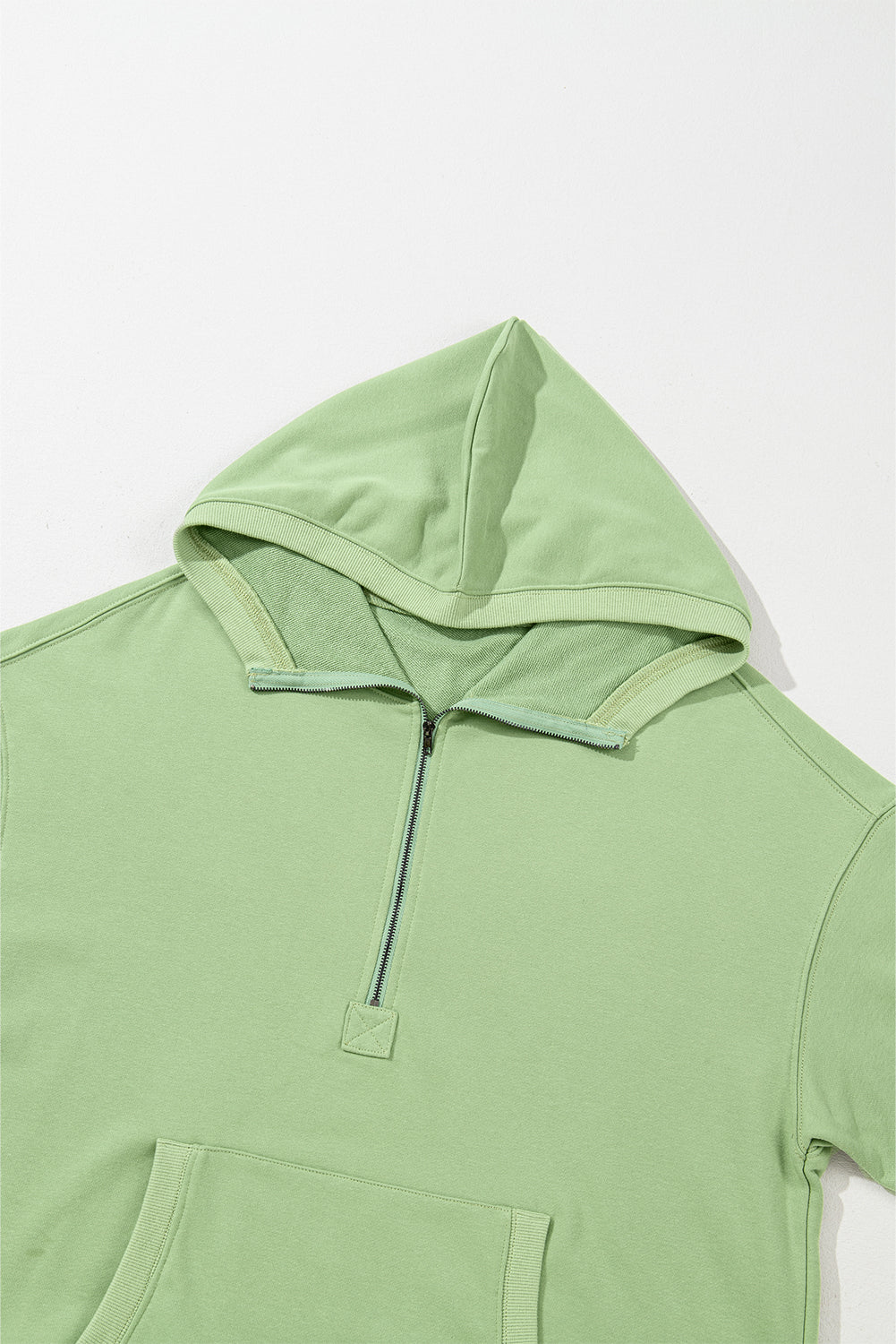 Parchment Solid Kangaroo Pocket Half Zipper Oversized Hoodie