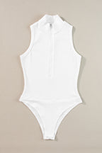 Black Zip up Mock Neck Ribbed Sleeveless Bodysuit